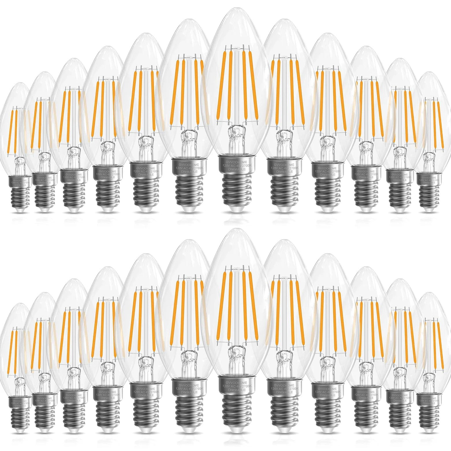GvvooHome Lampadine a candelabro da 40 Watt, lampadina LED E12 dimmerabile, lampadine a candela B10, 2700 K, bianco morbido, 90+CRI, 400 lm, vetro Cear, confezione da 24