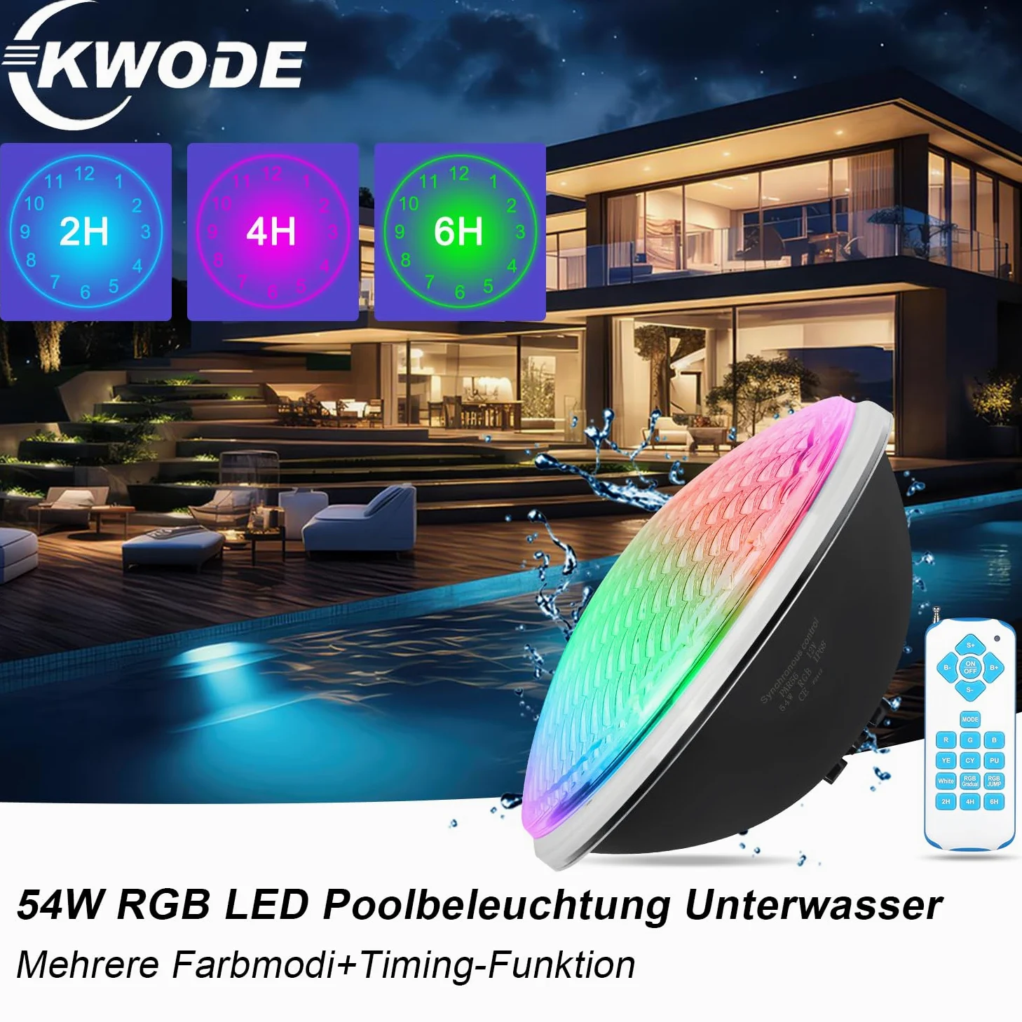 54W LED Illuminazione Della Piscina PAR56.12V RGB Luci Della Piscina Sincronizzazione Esterna con Telecomando, Timing 2/4/6H IP68 Lampada Della Piscina Impermeabile (1 PZ)
