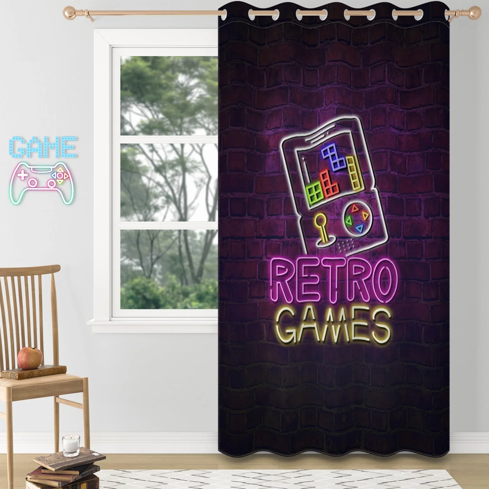 YONGFOTO Cortina Gaming Oscuranti Neon Retro Gamepad per Camera Bambini 140x229 cm