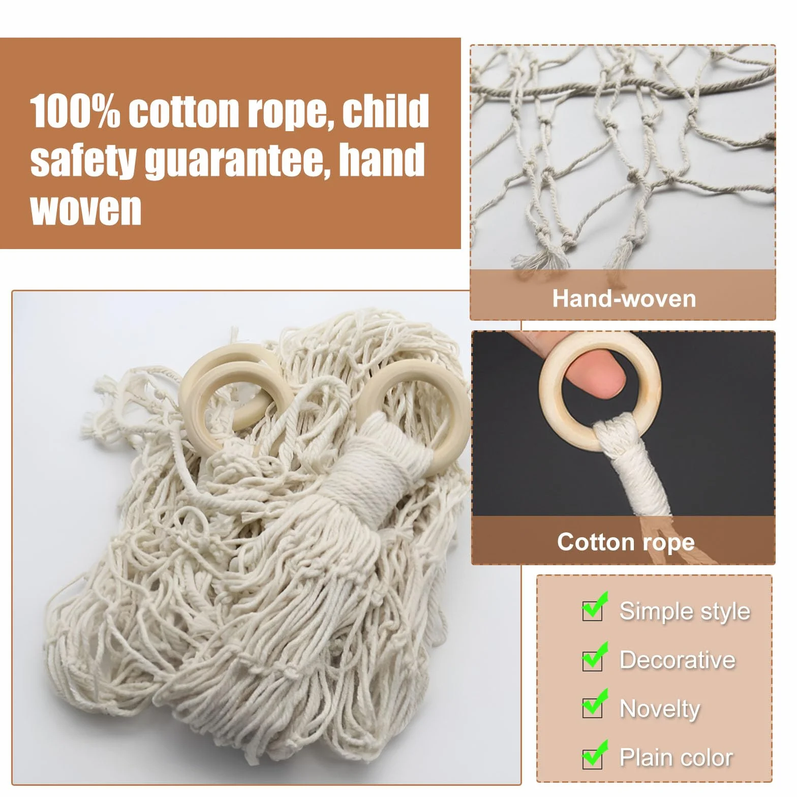 Amaca di Peluche per Bambini 110x110cm Portaoggetti in Rete da Pesca con Ganci di Sicurezza
