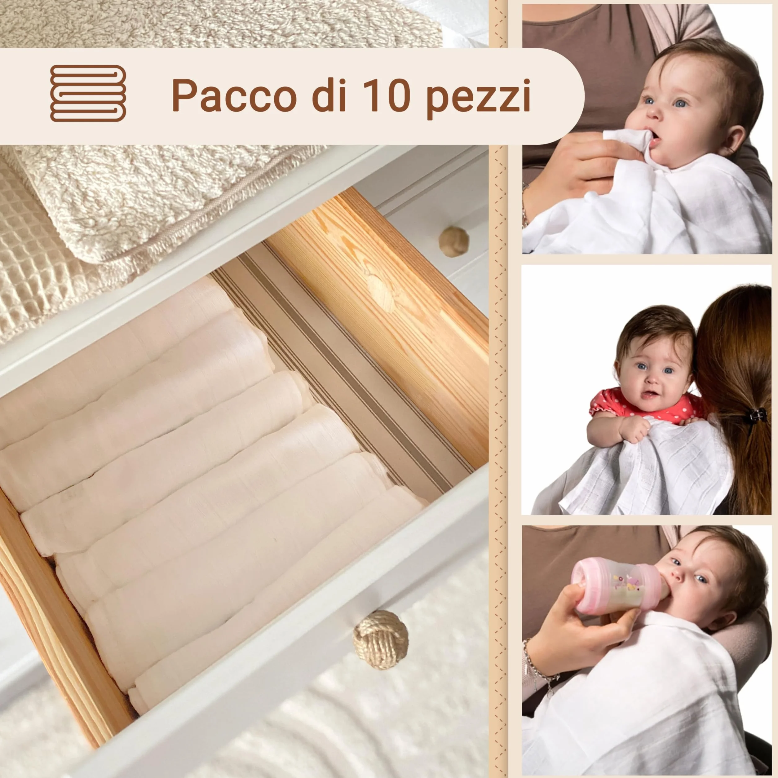 ZOLLNER 10 mussole 80x80 cm cotone bianco lavabili 95°C
