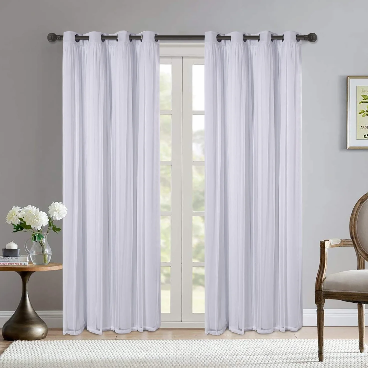 Bonzer Tende Oscuranti a Doppio Strato Bianco Grigio 132x213 cm Set 2 Pannelli