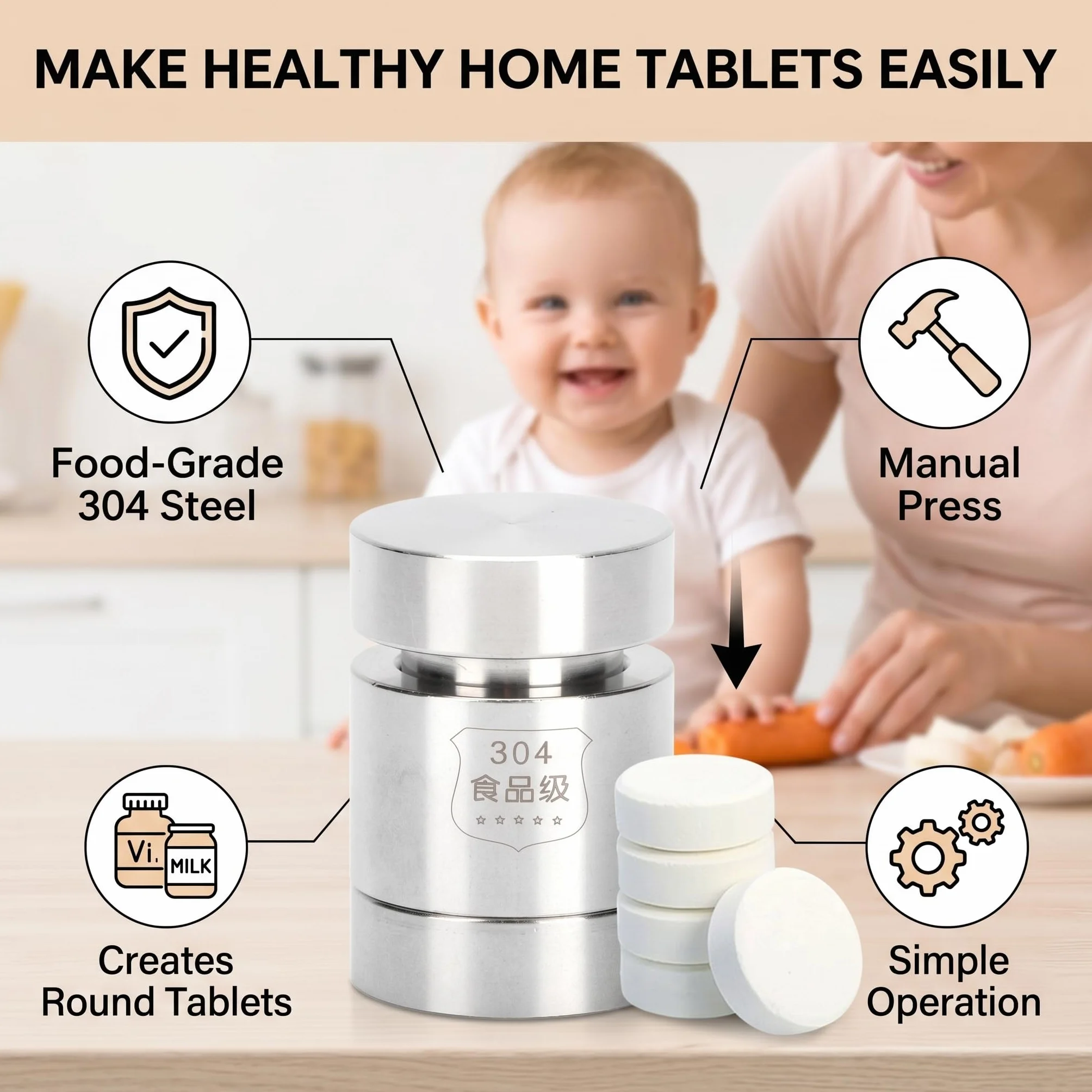 Pressa per Latte in Polvere, pressa per Tablet Facile da Usare per Cucina