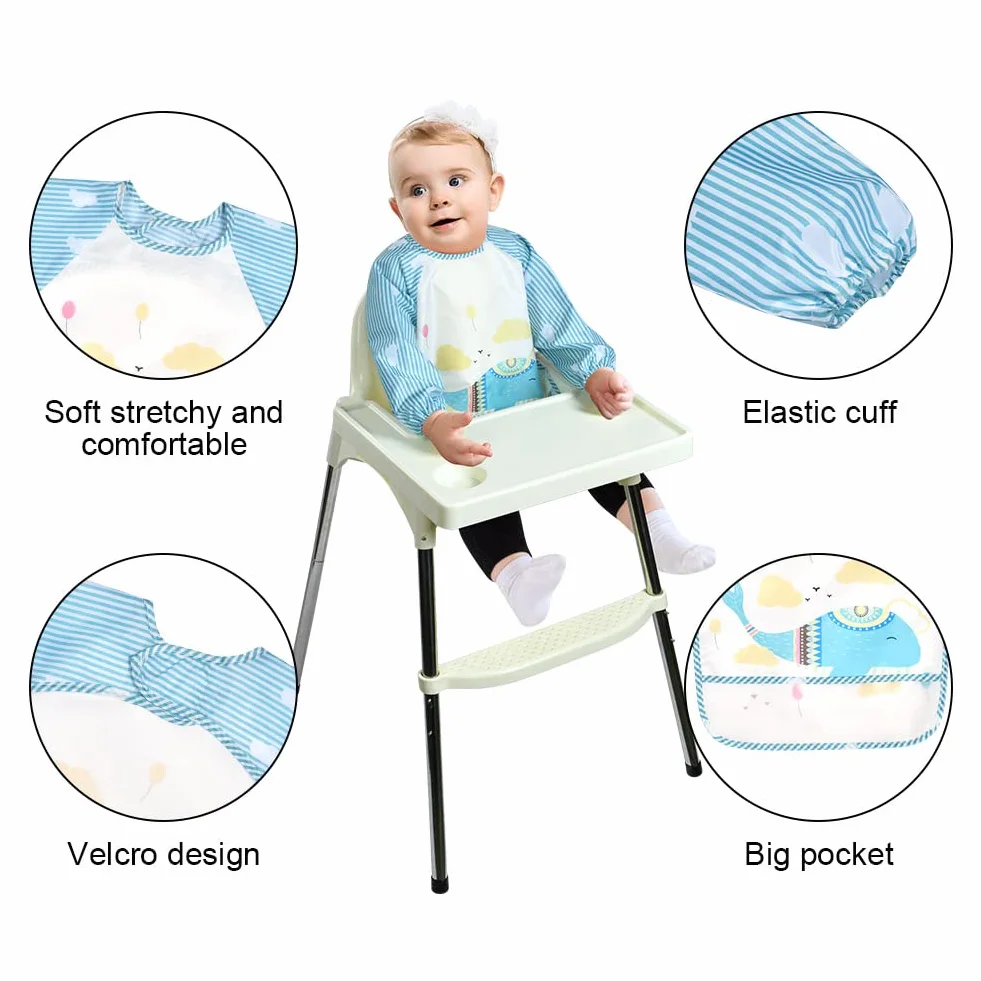 Vicloon Bavaglini Impermeabili con Maniche per Bambini Set 3 Pezzi Grembiule Pappa Pittura 6 Mesi 3 Anni