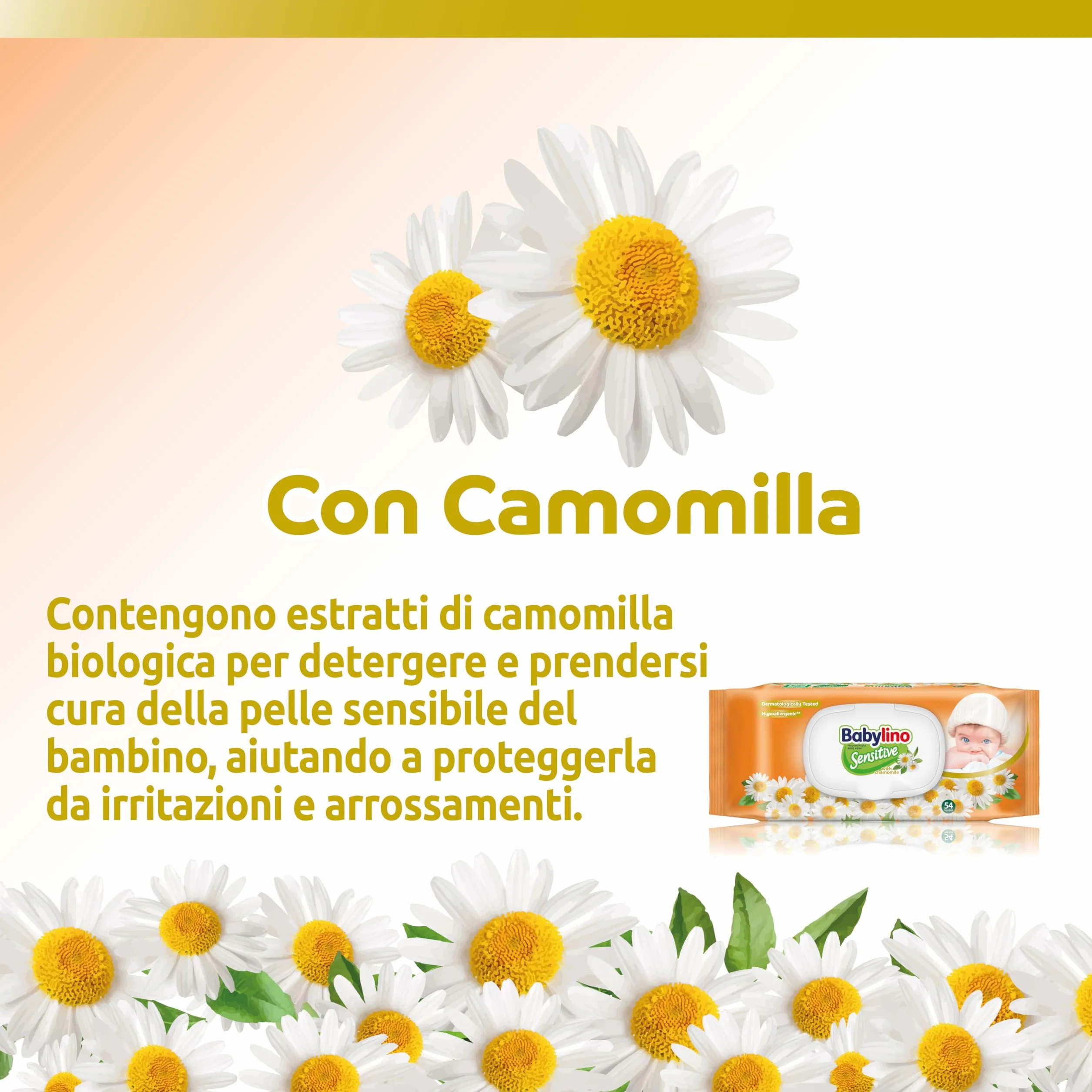 Salviette Neonato Babylino Sensitive Camomilla 98% Naturale PH Pelle, 3 Confezioni 162 Salviettine