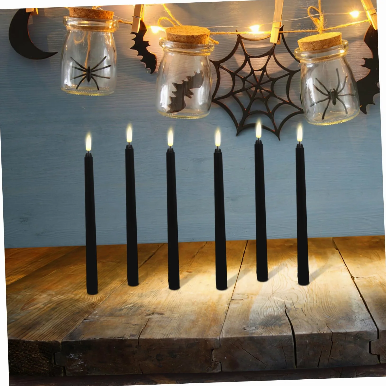 Mikikit 6 Pezzi Candele LED senza Fiamma Nere in Plastica per Feste di Halloween Design Elettrico Sicuro Decorazione Tema Halloween