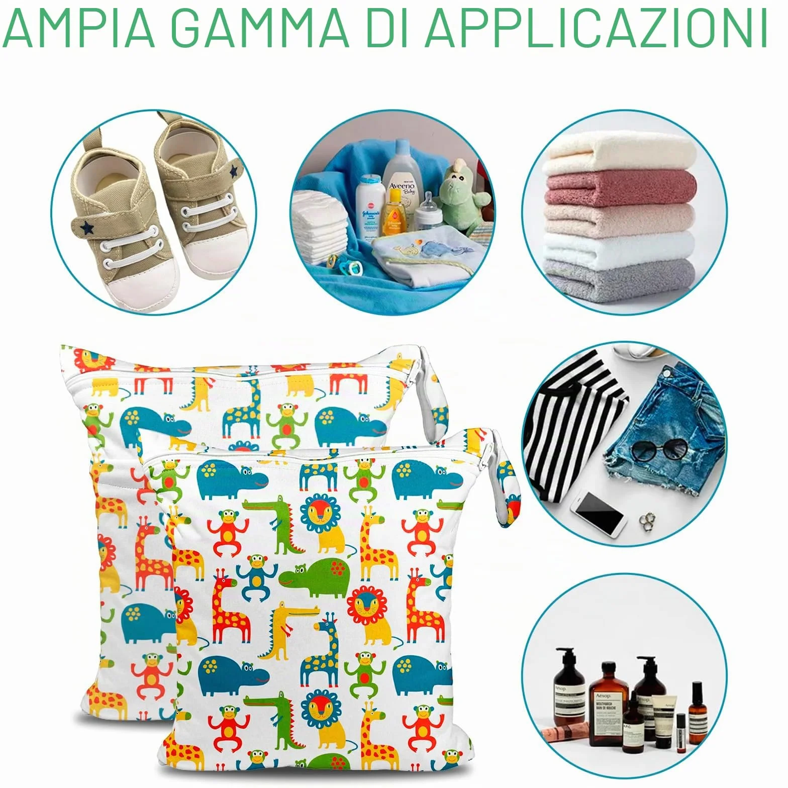 ROELLY Porta Pannolini Lavabile 2 Pezzi Bagnato Asciutto Riutilizzabile Animaletti