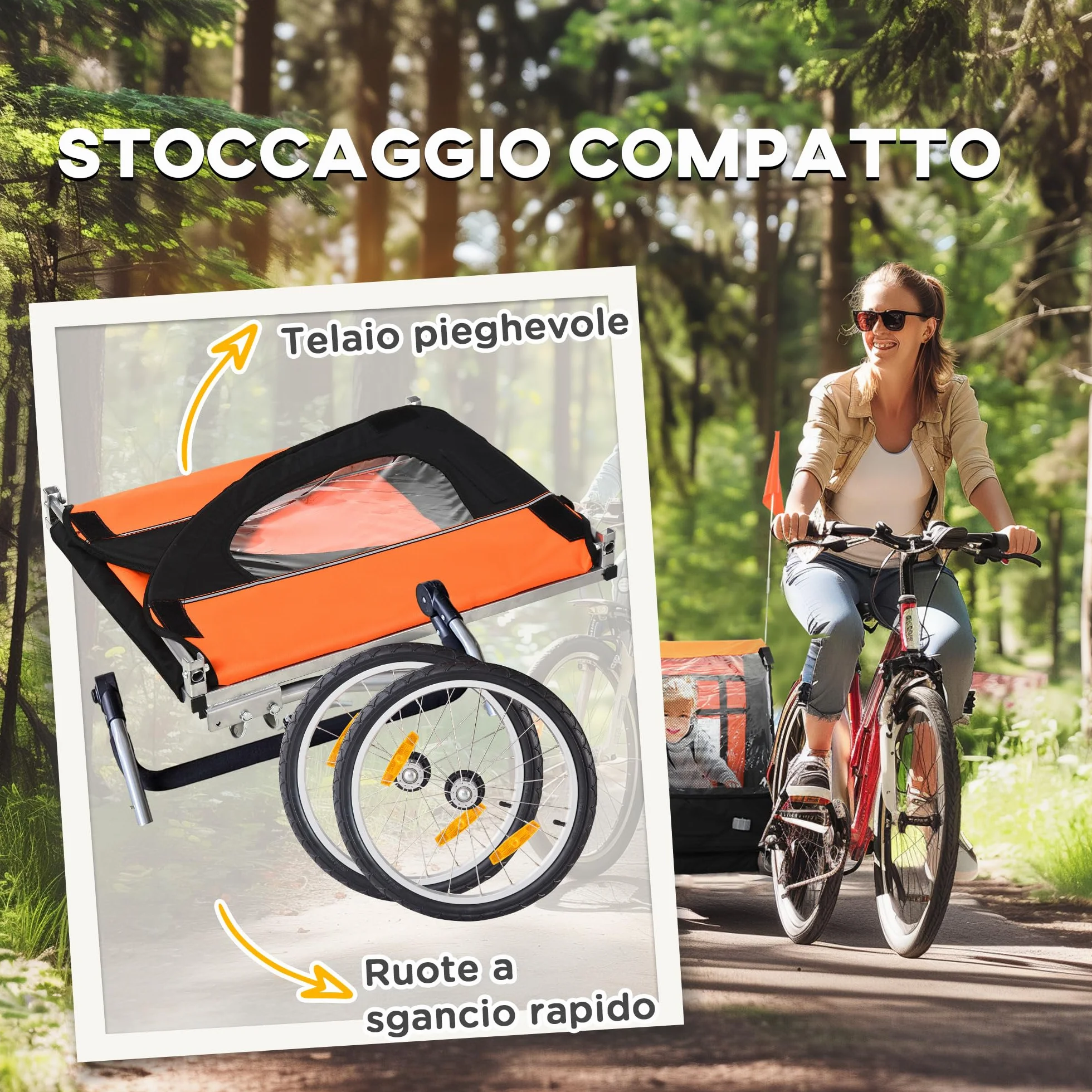 Homcom Rimorchio Bici Bambini 2 Posti con Cinture di Sicurezza Telaio Acciaio Copertura Tessuto Oxford