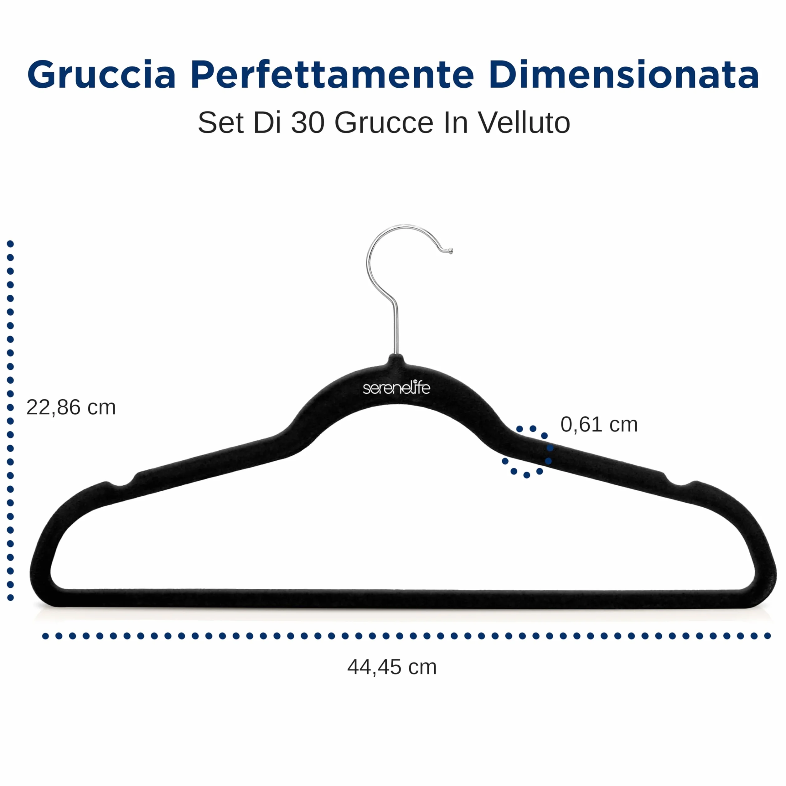 SereneLife Grucce Appendiabiti Antiscivolo in Velluto, 30 Stampelle Armadio, Set con Gancio Ruotabile 360°