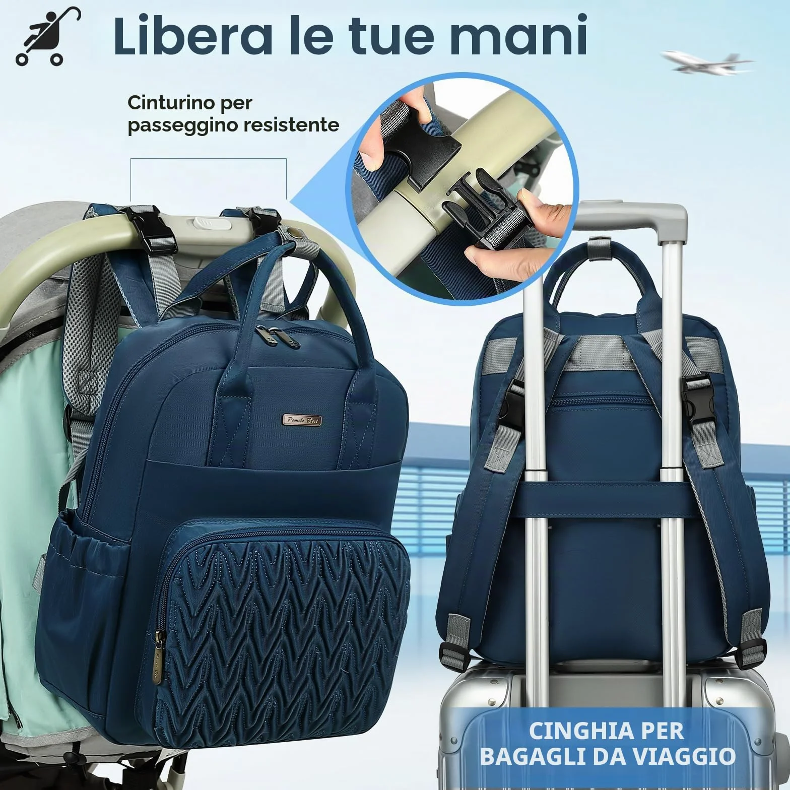 Pomelo Zaino Fasciatoio per Neonati Impermeabile con Materassino, Zaini Casual per Viaggi e Campeggio (Blu Navy)