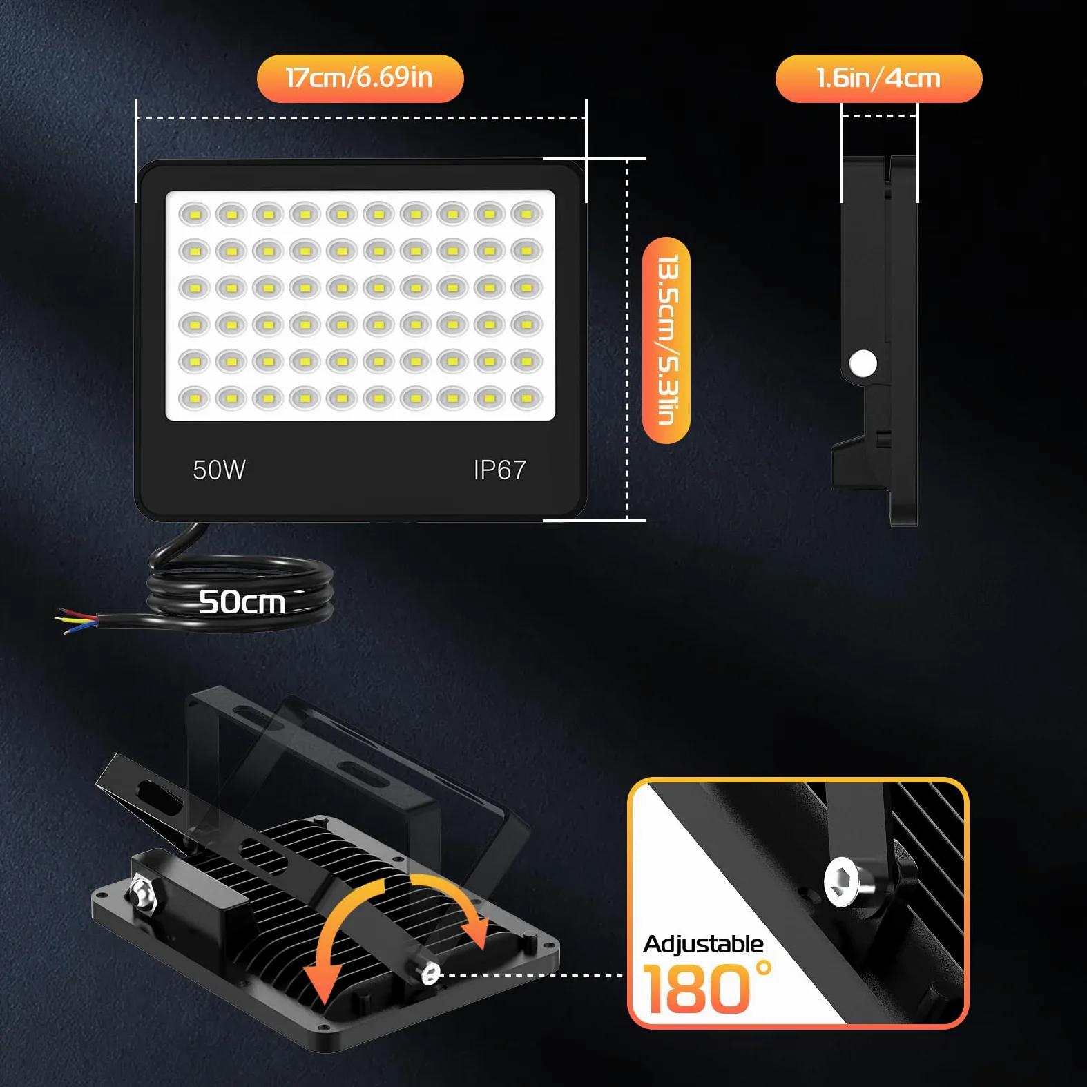 Faretto LED da Esterno 50W, 2 Pezzi 5000LM Super Luminosa Faro LED 6500K Bianca Fredda, Fari Esterni IP67 Impermeabile per Giardini, Terrazze, Garage