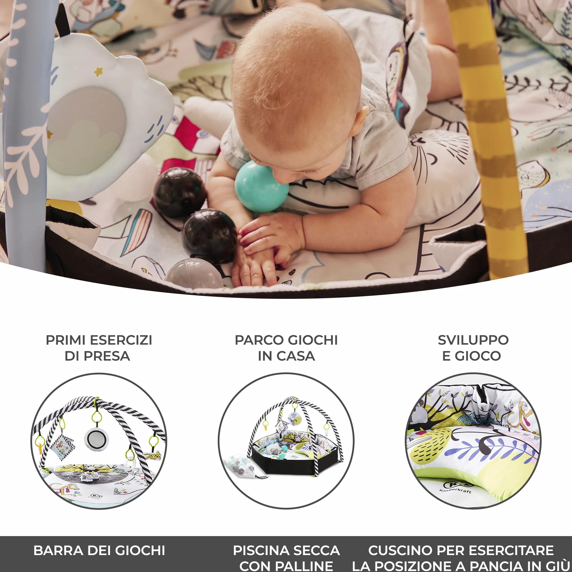 Kinderkraft Palestrina Interattiva SMARTPLAY, Morbido Tappetino Educativo con Archi Giocattoli per Bambini Neonati
