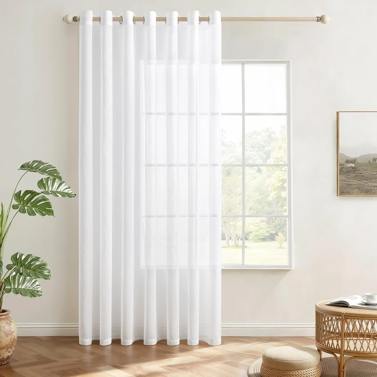 Tenda in Voile Trasparente con Occhielli 200x225 cm Bianco EMEMA