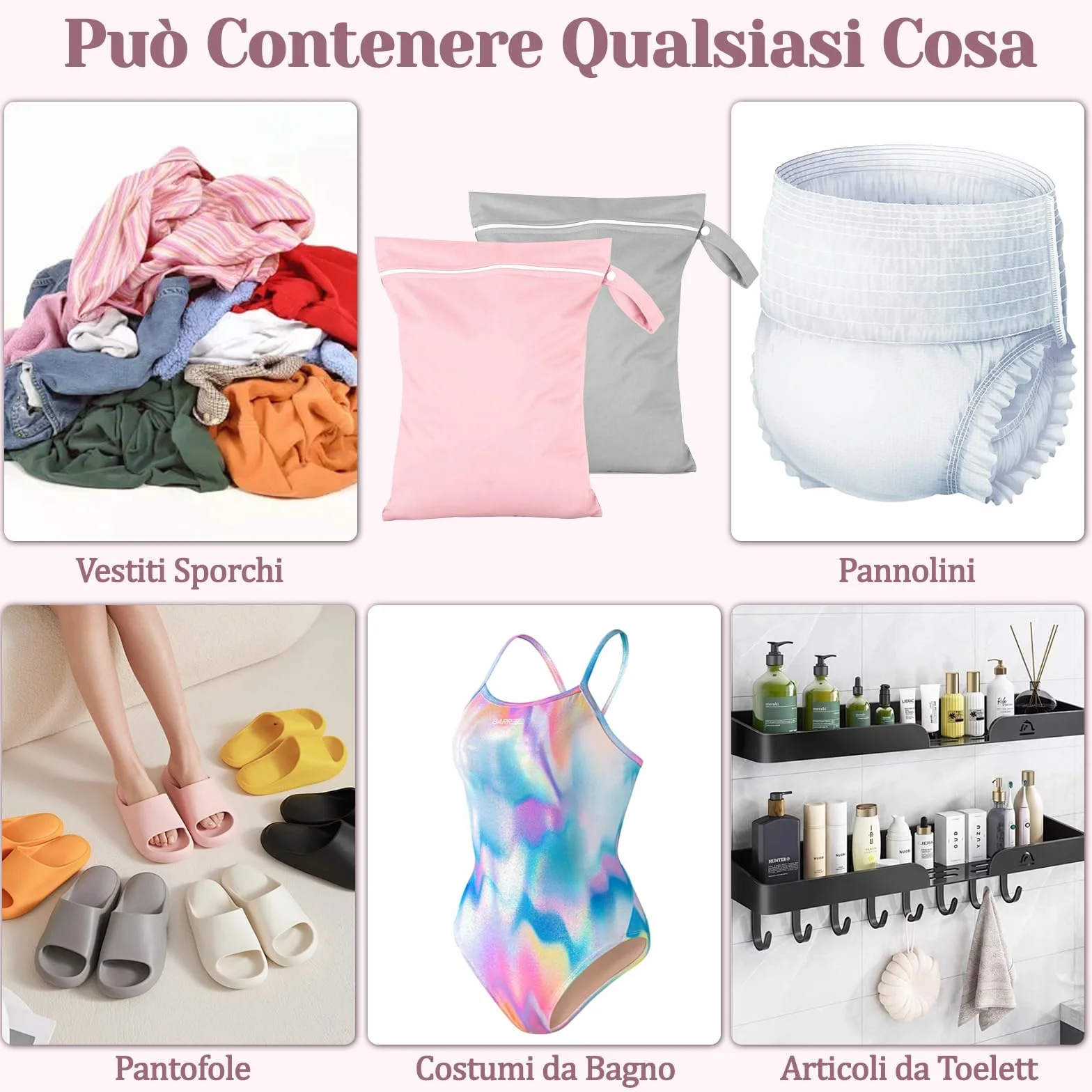 Sacca Impermeabile Wet Bag 40x30 cm Porta Pannolini Salviette Zip Manico Riutilizzabile Pieghevole 2 Pezzi