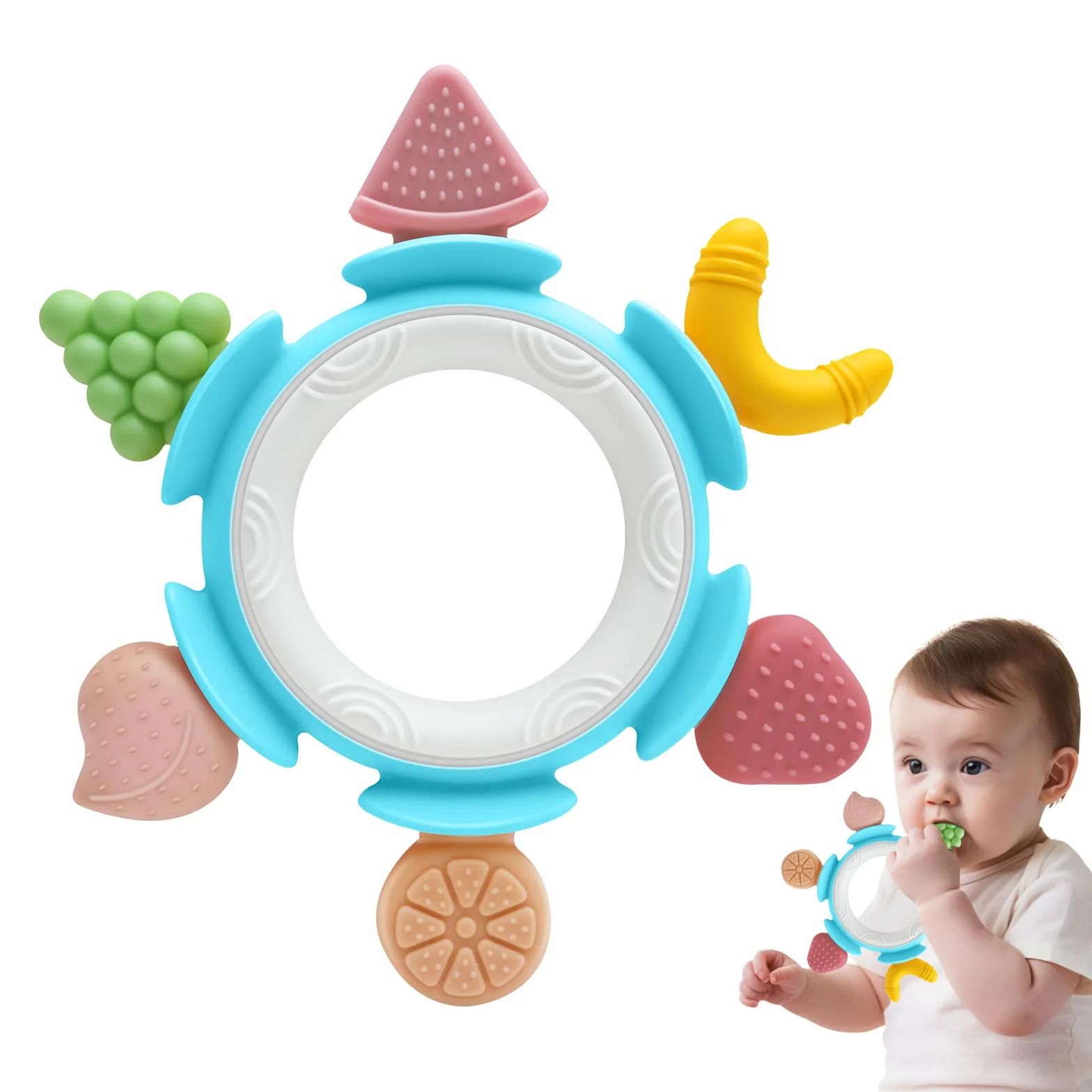 Massaggiagengive Silicone Neonati 0-6 Mesi Dentizione Giochi Sensoriale Bambina Bambino 1 Anno Blu