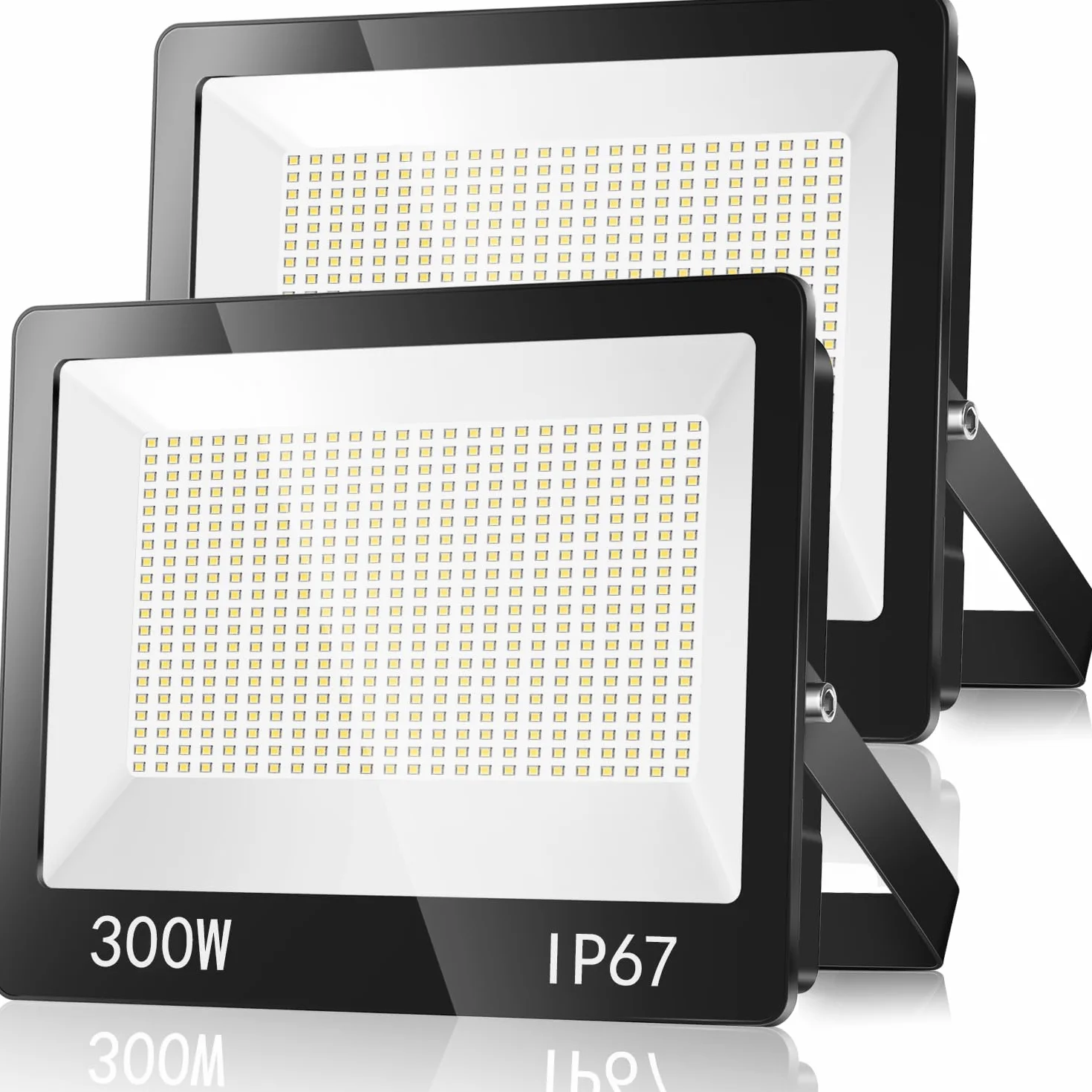 Faretto LED da Esterno 300W 2 Pezzi, 30000LM 6500K Bianca Fredda Faro LED Esterno, Applique Impermeabile IP67 Luci per Giardino Terrazza Garage Cortile