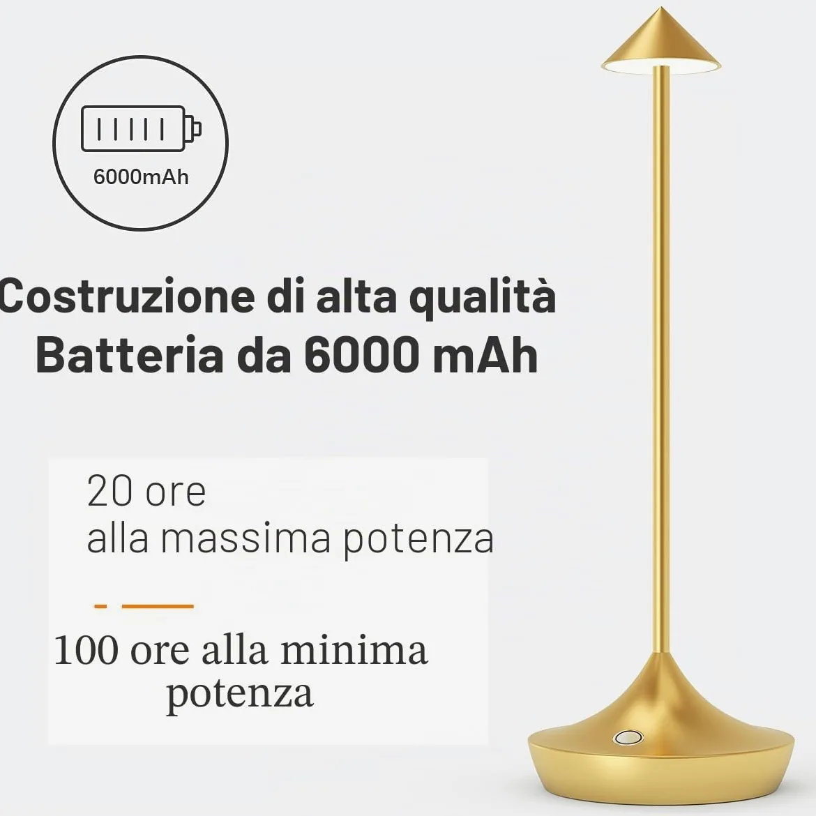 Lampada da Tavolo Senza Fili, Moslumin 6000mAh Ricaricabile LED Lampada da Comodino USB, Impermeabile, Alta qualità in Alluminio, Dimmerabile, Luce Batteria per Scrivania Esterno Ristorante (Oro)