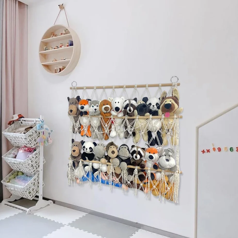 Amaca Porta Peluche Regolabile in Legno 70x80 cm per Giocattoli Organizzatore