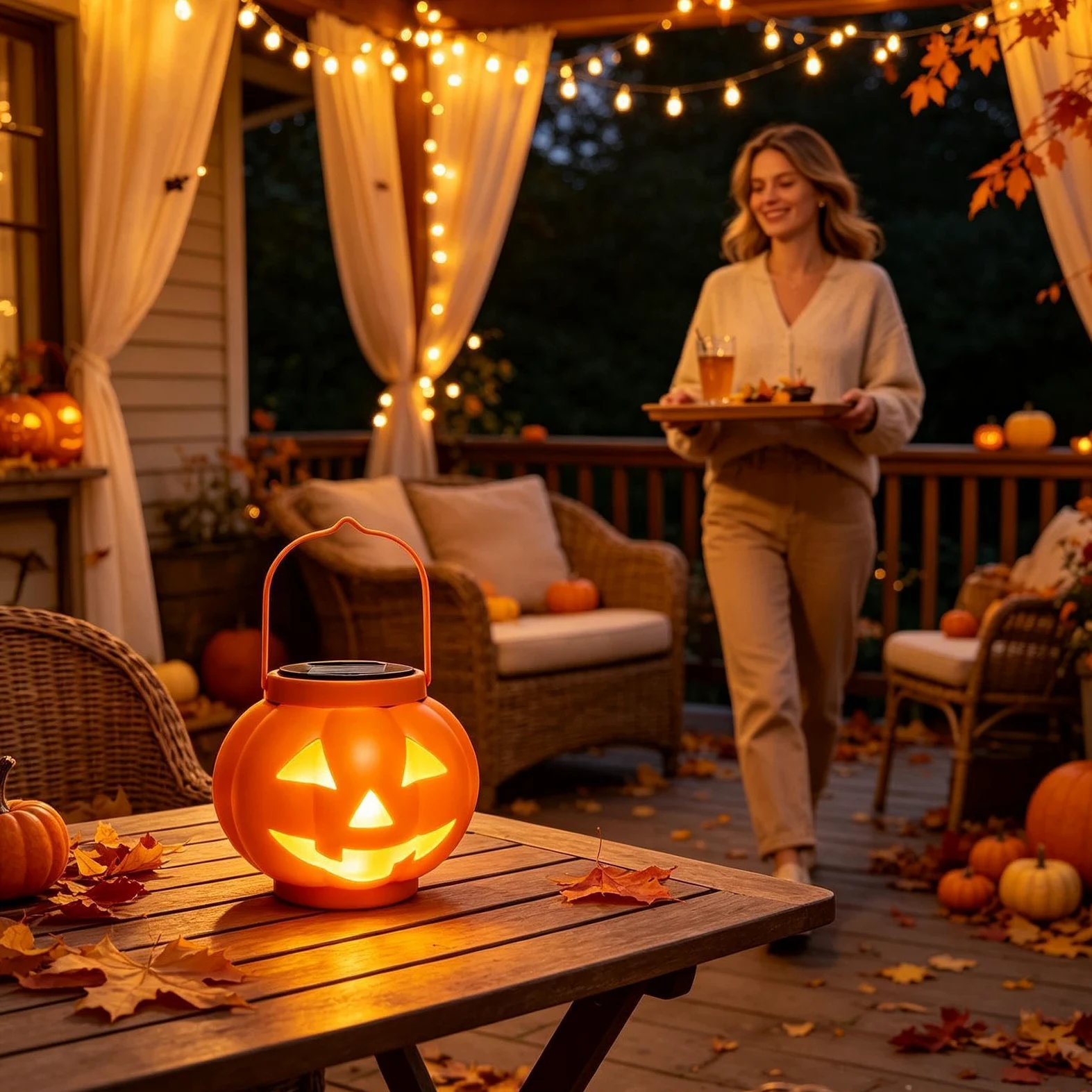 Lanterna Solare A Forma Di Lampada Decorativa Impermeabile | Lanterna Solare Halloween per Autunno Ringraziamento Giardino Cortile Sentiero Prato Albero
