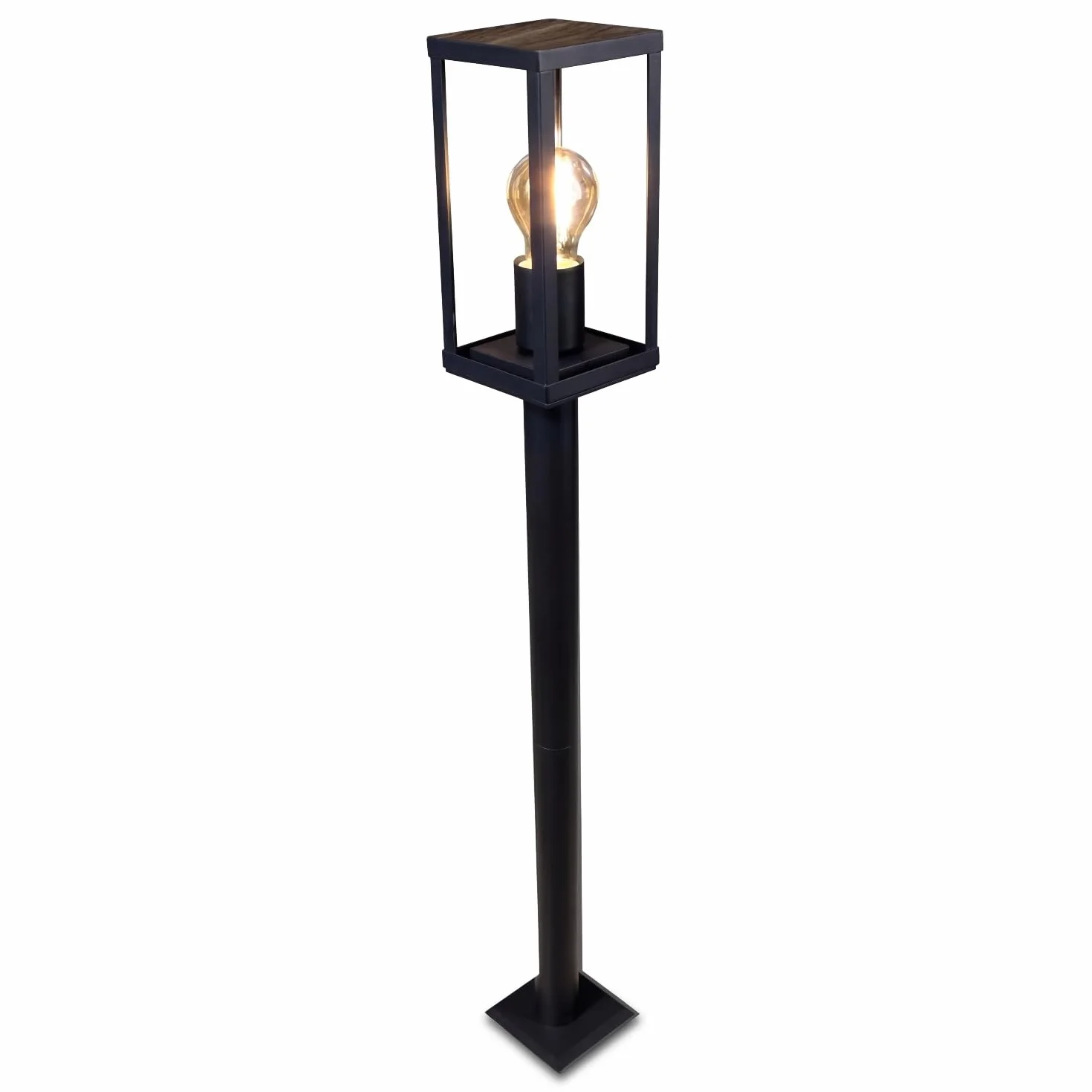 Lampione Vintage Nero Alluminio Ottica legno E27 IP44 H:100 cm Lampada da giardino Lampada da esterno Illuminazione per pavimenti Illuminazione per sentieri Lampione da giardino
