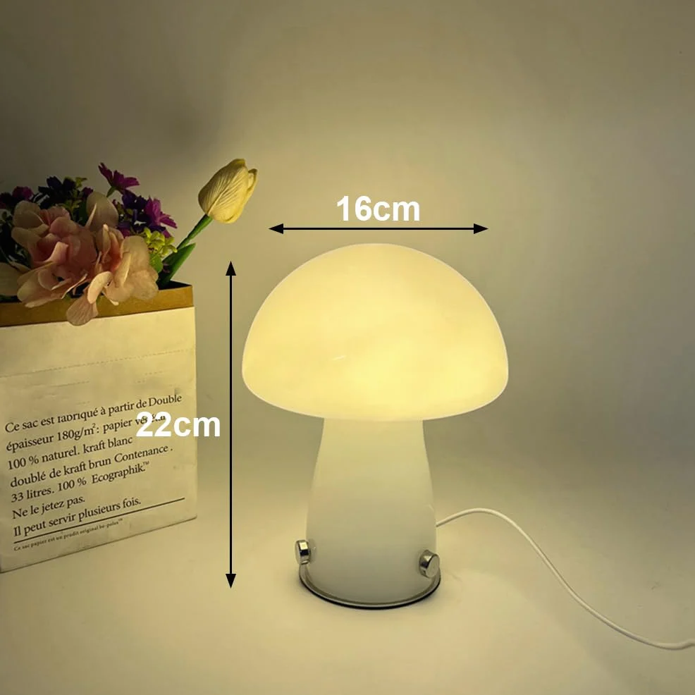 Lampada da Tavolo a Fungo con Spina USB Lampada da Comodino a LED Dimmerabile in Vetro con Telecomando, 3000k-6000k, Lampada a Fungo da Tavolo per Camera da Letto Ristorante Lettura Uffici,Bianca