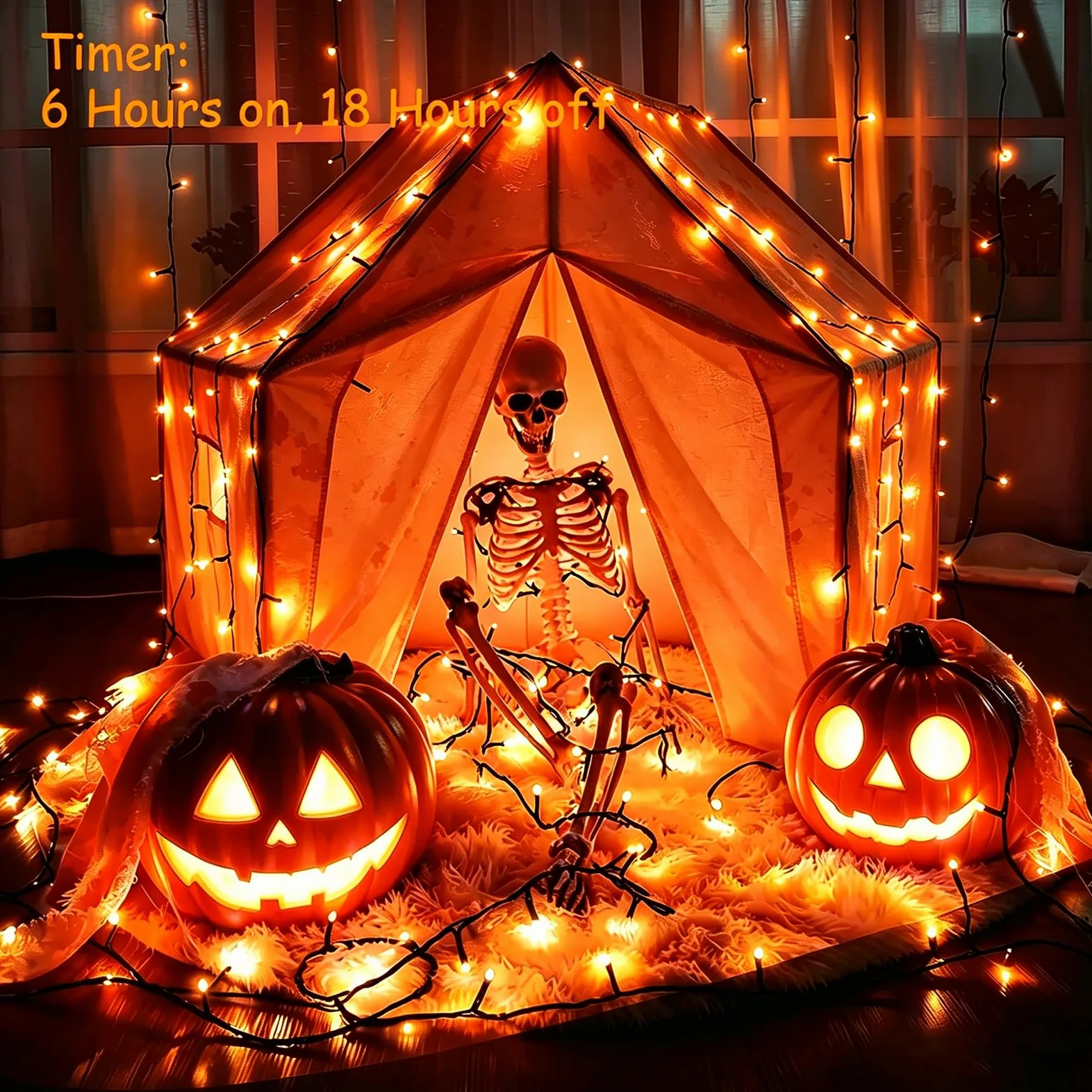 Confezione da 400 luci LED per Halloween, funzionamento a batteria, luci arancioni con timer e 8 modalità, impermeabili, decorazioni per Halloween, per interni ed esterni, patio, feste