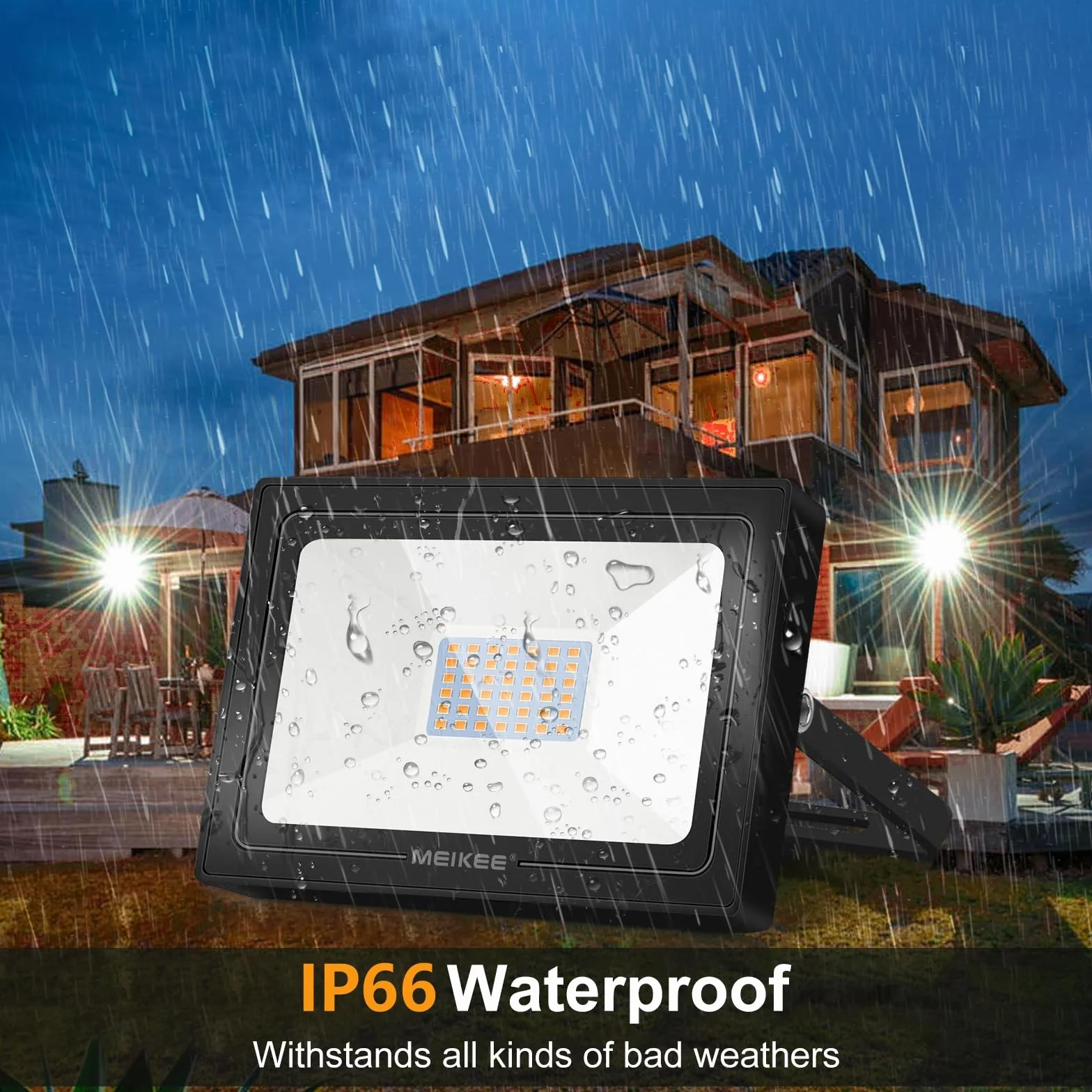 MEIKEE Faretto LED da Esterno, 35W, 3000LM, Faretti a LED per Esterni Impermeabile IP66, Potenti luci 42 LED Interna ed Esterna 2700K Bianco Caldo Per Giardino Cortile Garage Piazza - 2 Pezzi