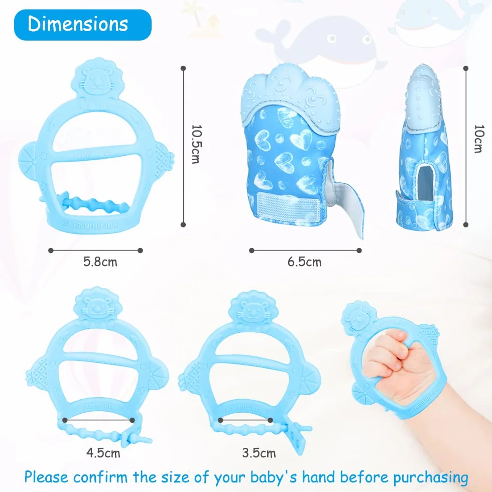 Vicloon Dentizione Mitten Confezione da 2 Guanto Dentizione Bambini Silicone BPA Free Blu