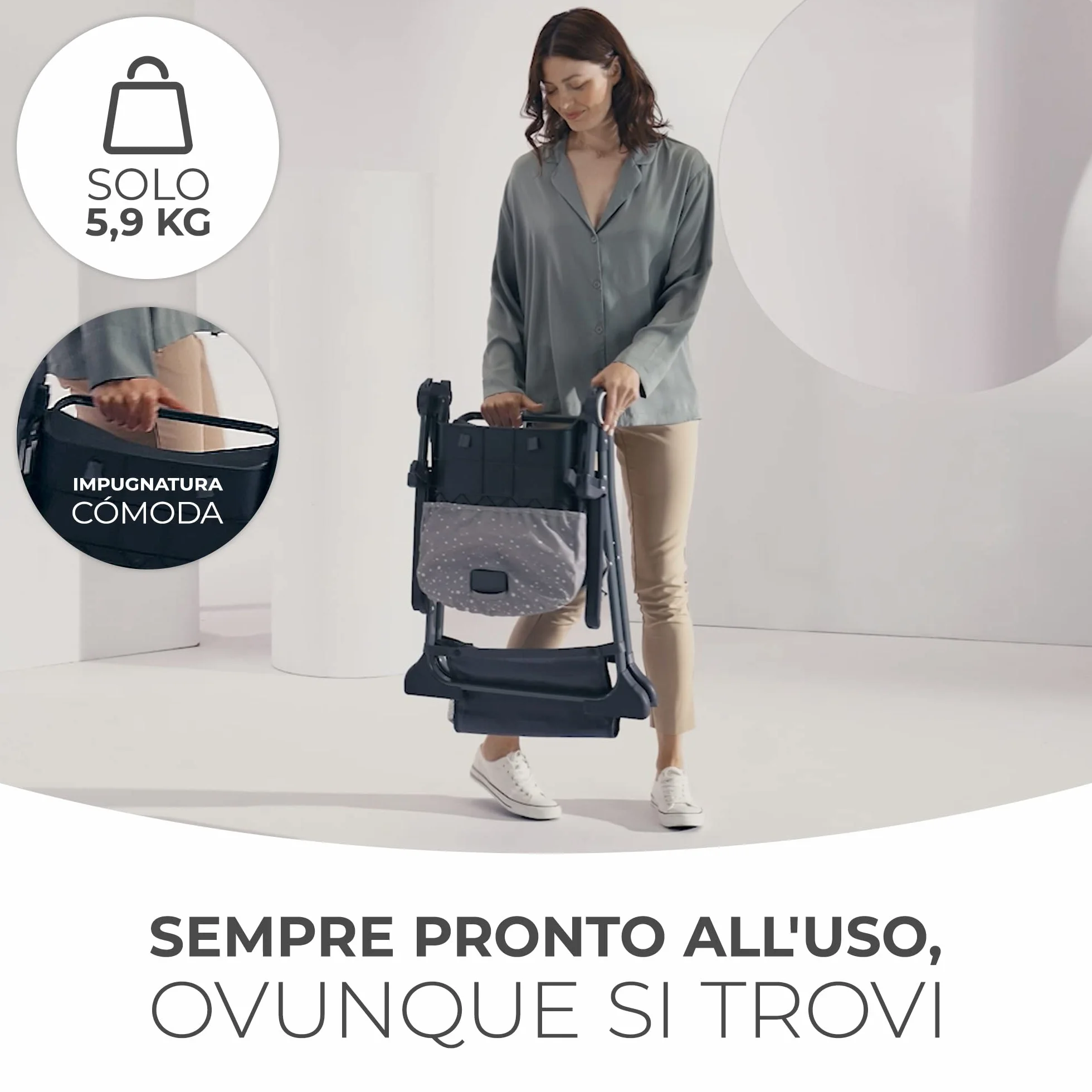 Kinderkraft FOLDEE Seggiolone Pappa Pieghevole Regolabile Grigio