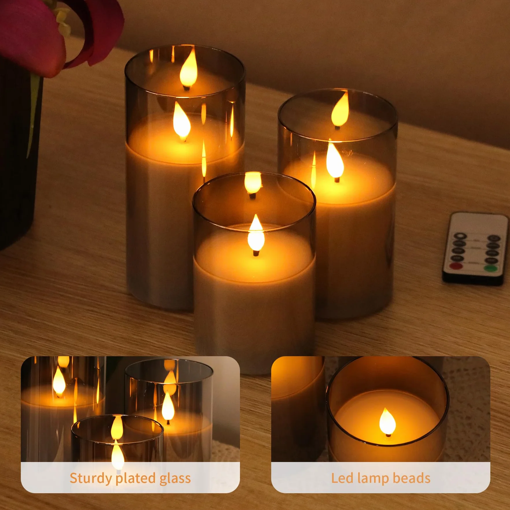 Forever Speed 6 Pezzi Vetro Grigio Candele LED Ricaricabili con Timer, Dimmerabile Candele Senza Fiamma con Cavo USB Flameless Candele per Decorazione per Feste, Campeggio, Matrimonio, Regali