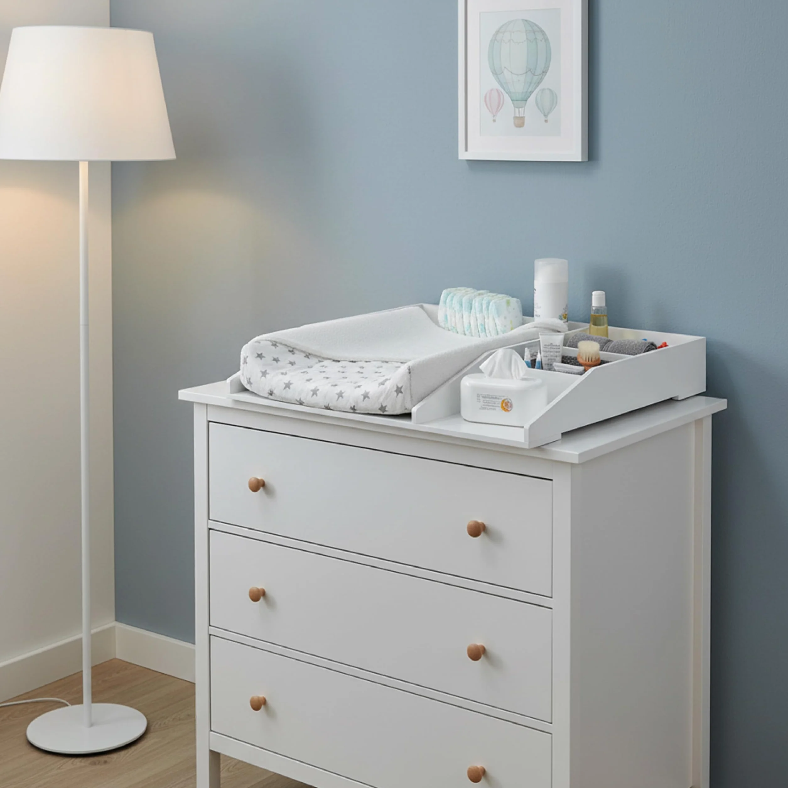 Baroni Home Fasciatoio da Appoggio Bianco, Mobile Cambio Neonato 4 Scomparti, Plastic Wood, 80x74,5x126 cm