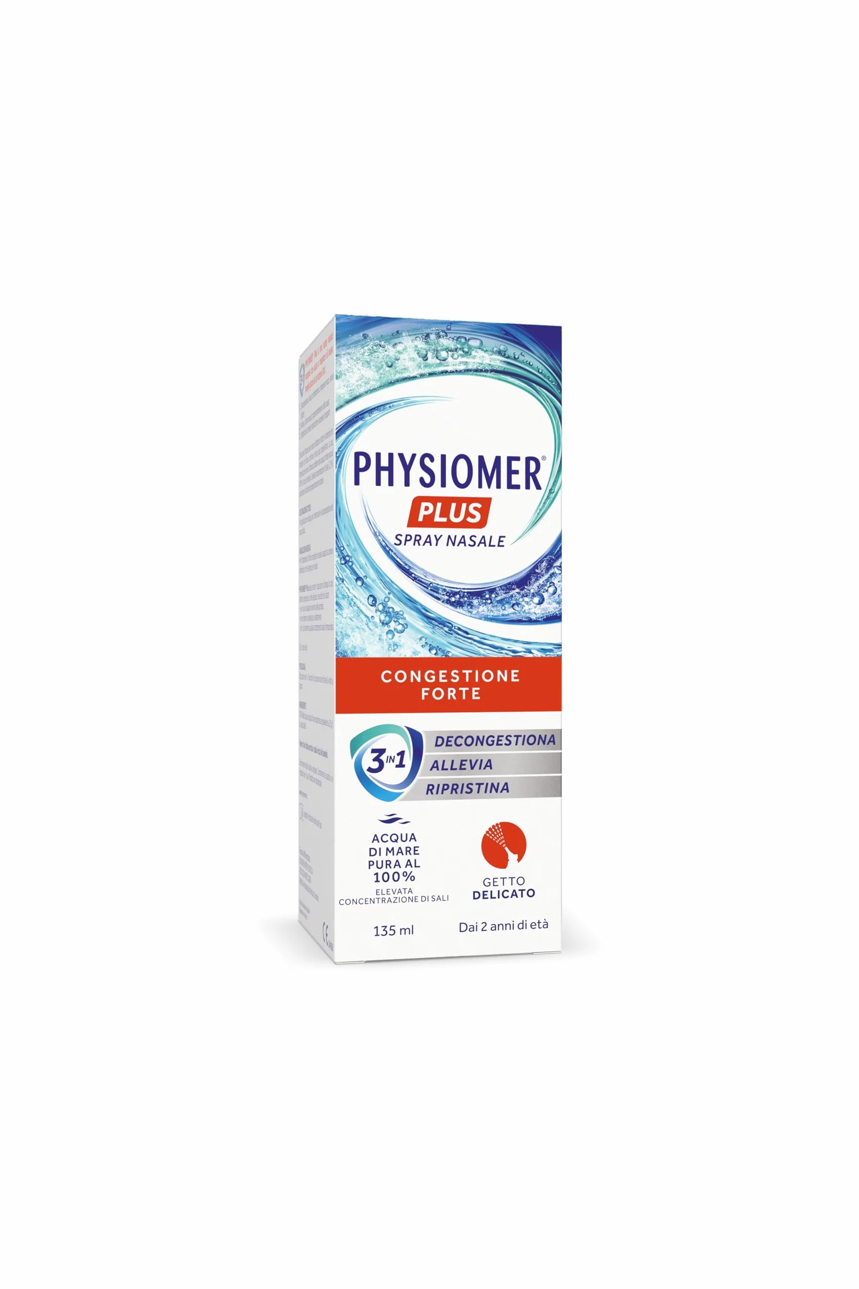 Physiomer Plus Spray Nasale 135 ml - Congestione Forte - 3in1 Decongestiona Allevia Ripristina - Acqua di mare pura al 100% Elevata concentrazione di Sali