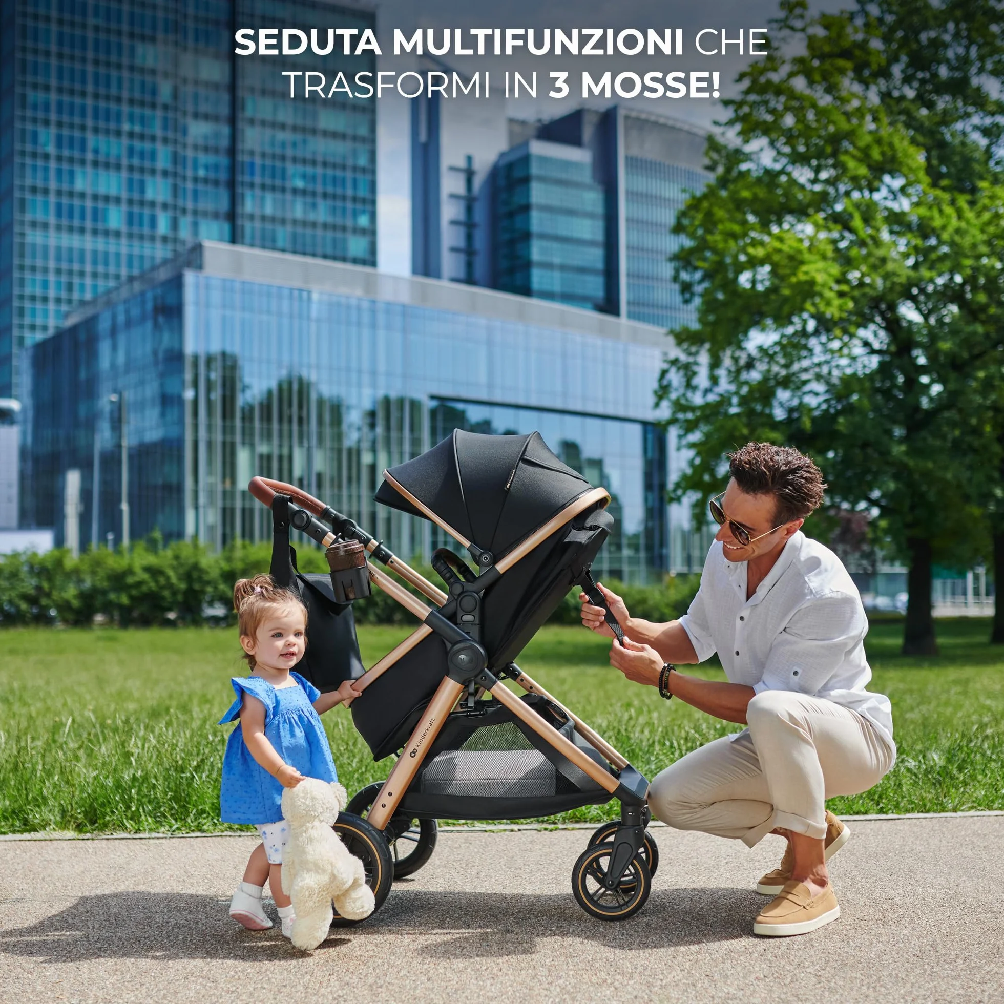 Kinderkraft ESME Trio 3 w 1 Passeggino Neonati 26 kg Ovetto I-SIZE 40-75 cm Carrozzina Reversibile Pieghevole Nero
