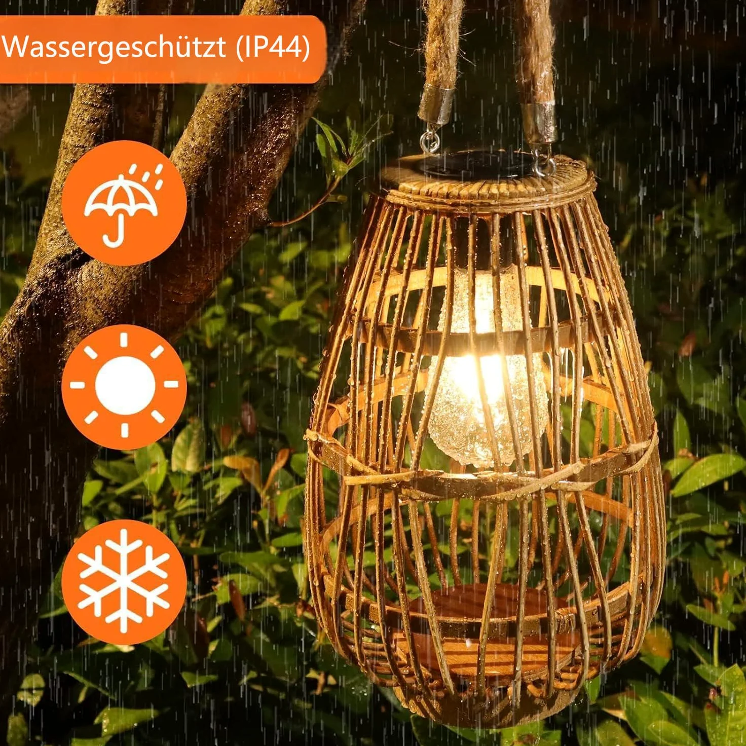 Lampade solari per esterni, da appendere, in rattan, impermeabile