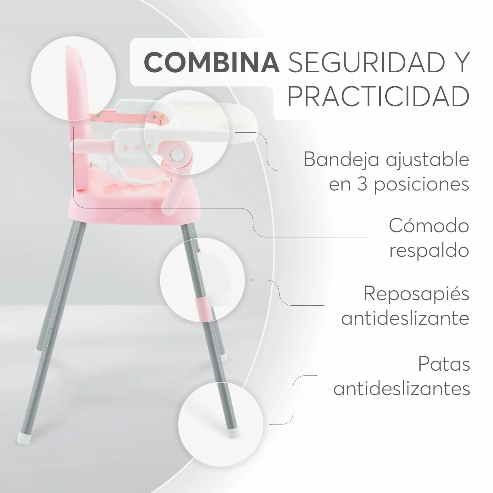KikkaBoo Spoony Seggiolone pappa 3in1 Evolutivo pieghevole Fino a 36 mesi Rosa