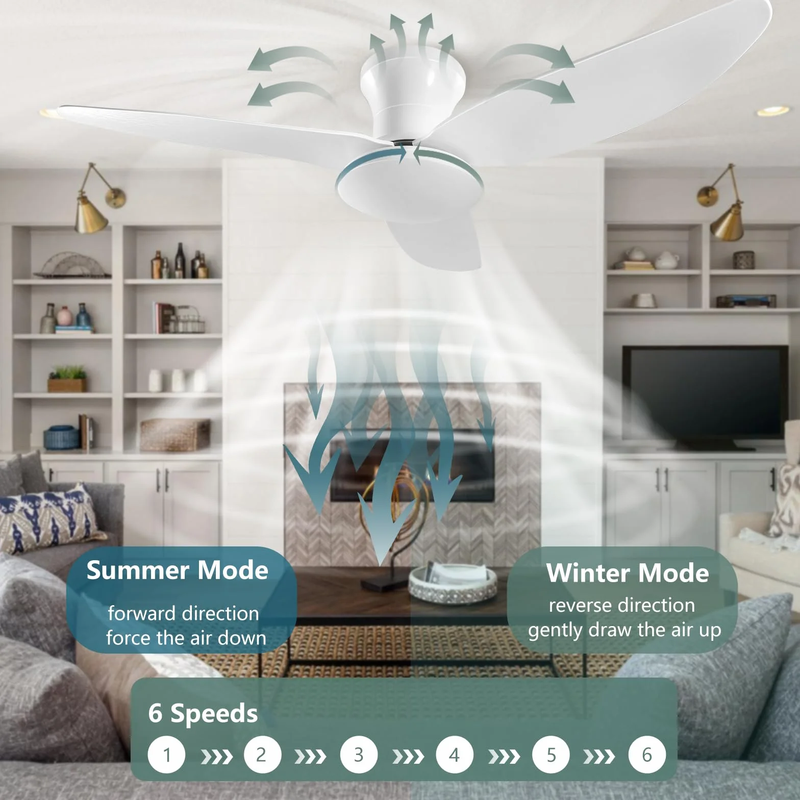 100 CM-Ventilatore da Soffitto con Luce con Telecomando, 60 W Ventilatore da Soffitto Silenzioso 6 Velocità Reversibile, Ventilatore da Soffitto Lampada Dimmerabile Timer per Camera da Letto Soggiorno