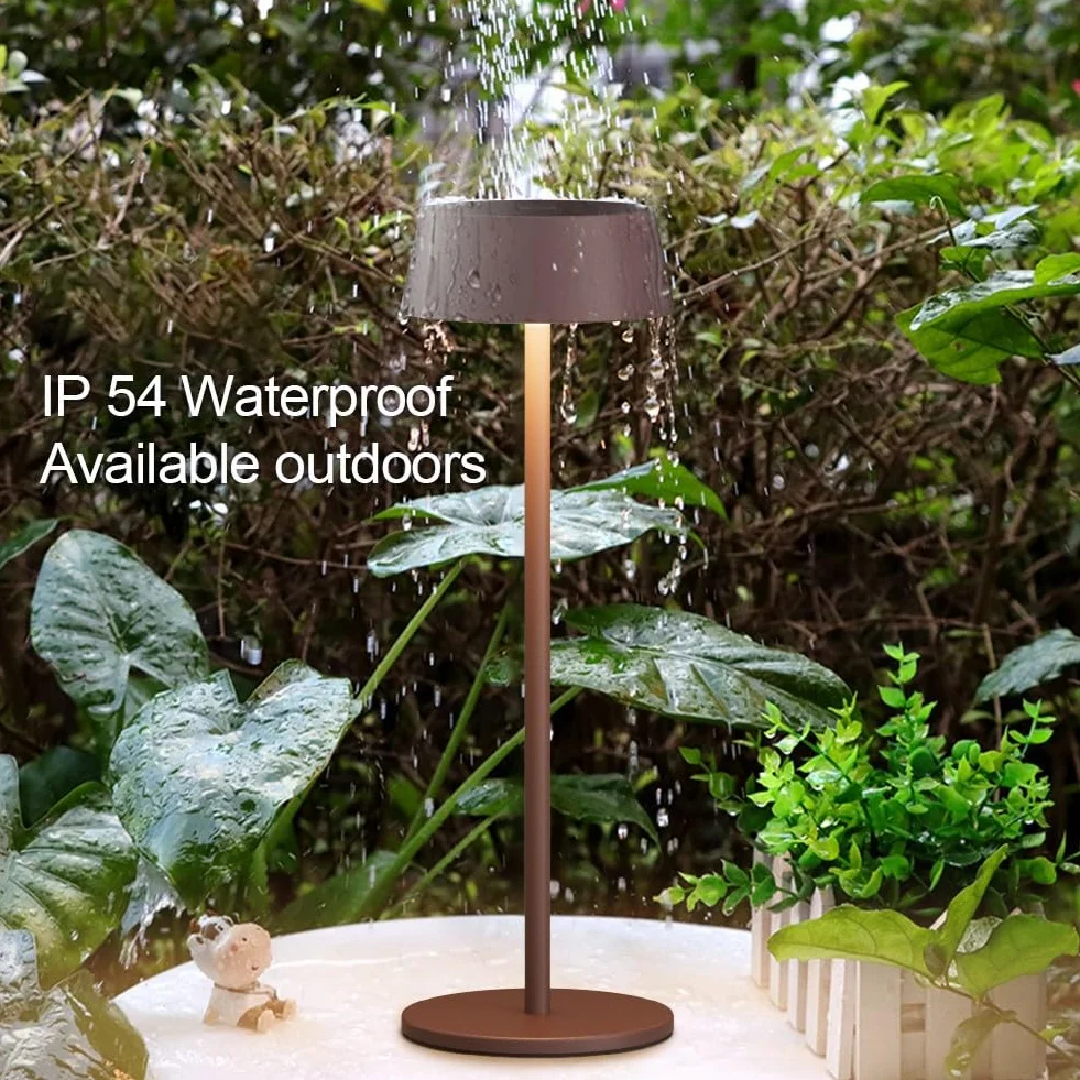 K-Bright 2 pezzi Lampada da tavolo, Luce calda Colore 3000K, Impermeabile IP54 lampade da tavolo senza fili, Ideale per cene in giardino, pub, feste, terrazze(Rosso ruggine)