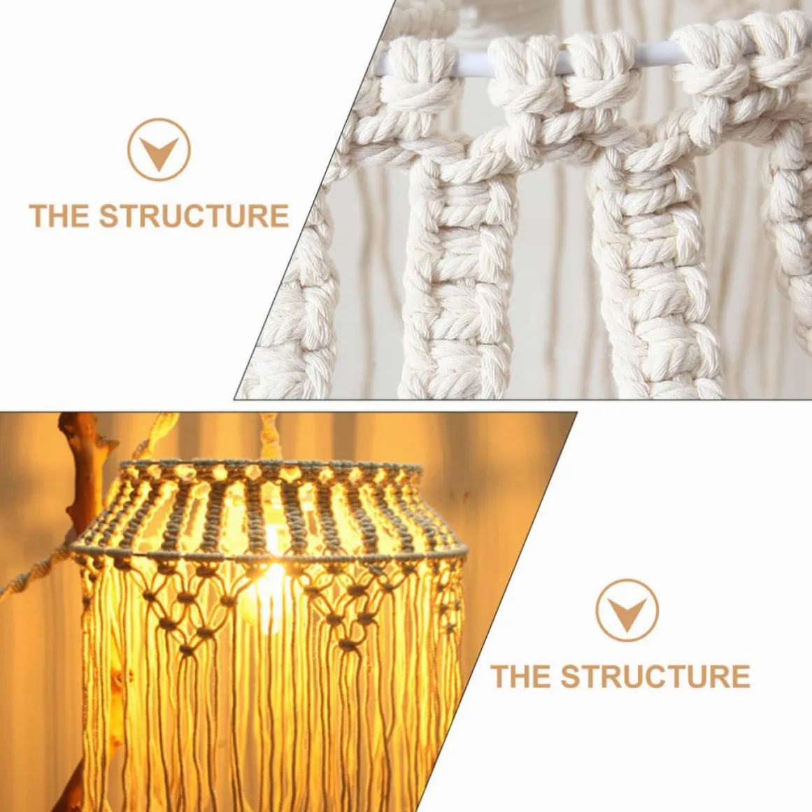 Paralume Lampada Sospensione in Corda di Cotone Beige, Design Macramè Intrecciato Elegante e Facile da Rimuovere, per Decorazioni Boho Chic in Casa