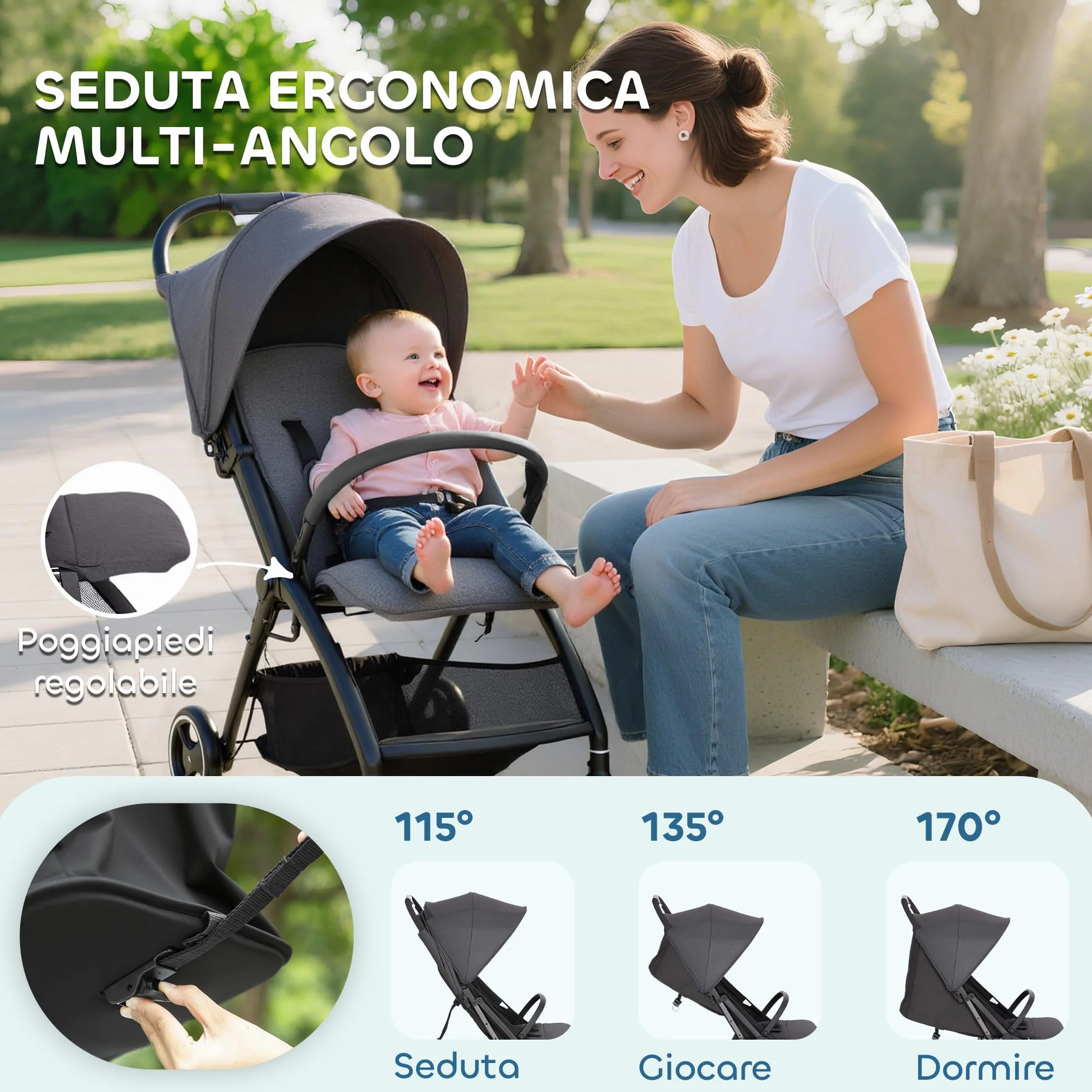 AIYAPLAY Passeggino Leggero Pieghevole 6,3kg per Bambini 0-3 Anni, Fino a 15 kg, Grigio