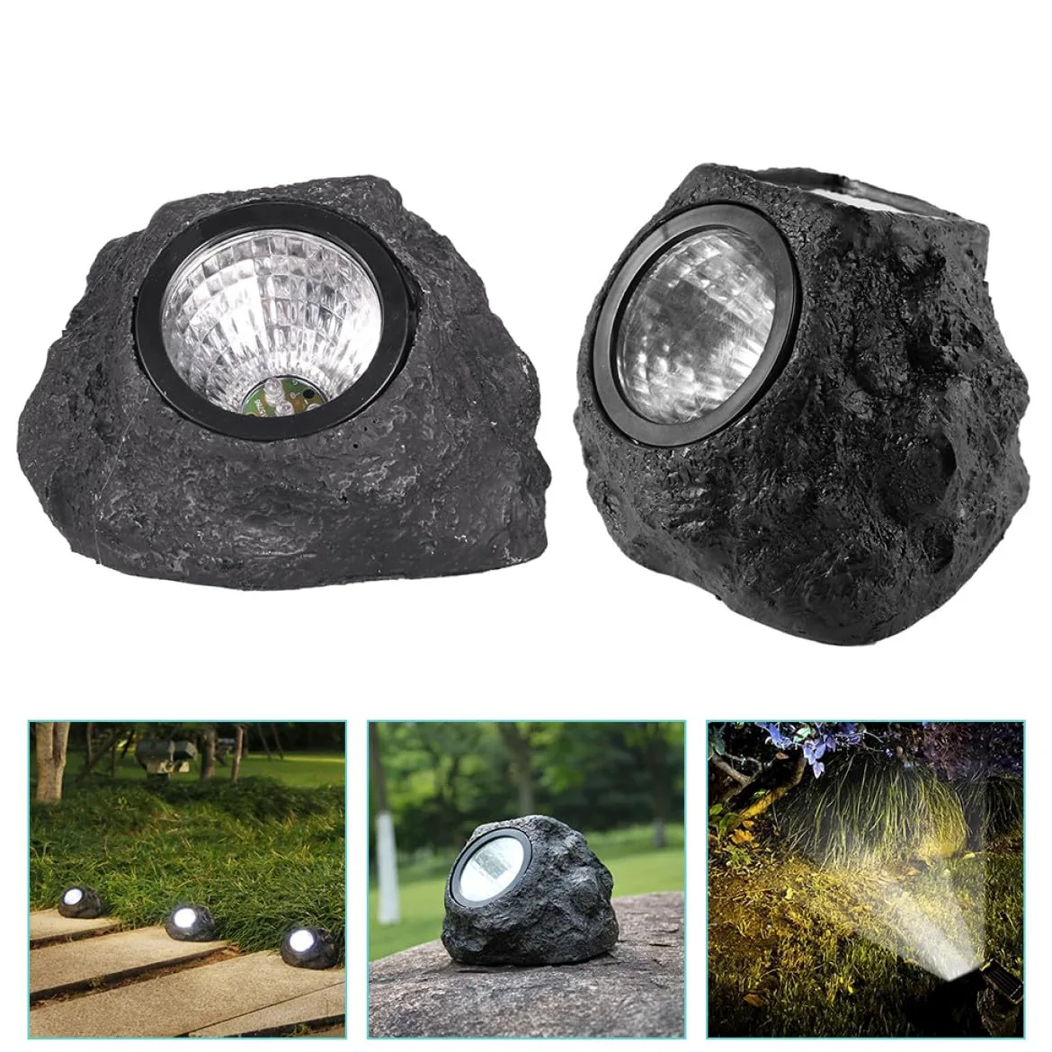 Beavorty Luci Solari da Esterno Impermeabili 2 Pezzi, Lampade da Giardino a Forma di Pietra Artificiale Illuminazione Solare per Paesaggio, Decorazioni per Patio e Cortile Automatiche