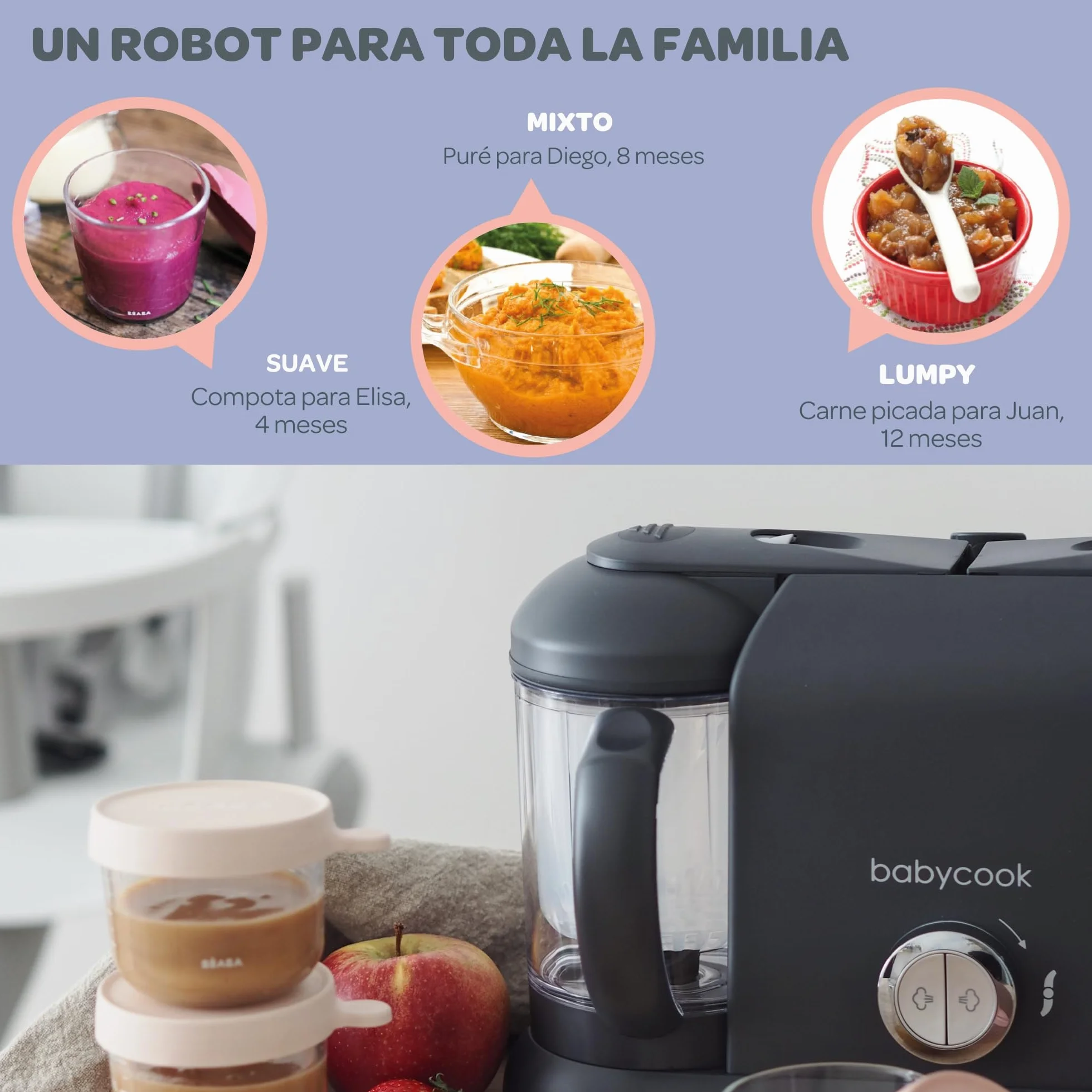 BÉABA Babycook Duo Robot per Pappe 4 in 1 Cottura a Vapore 2200 ml Dark grey