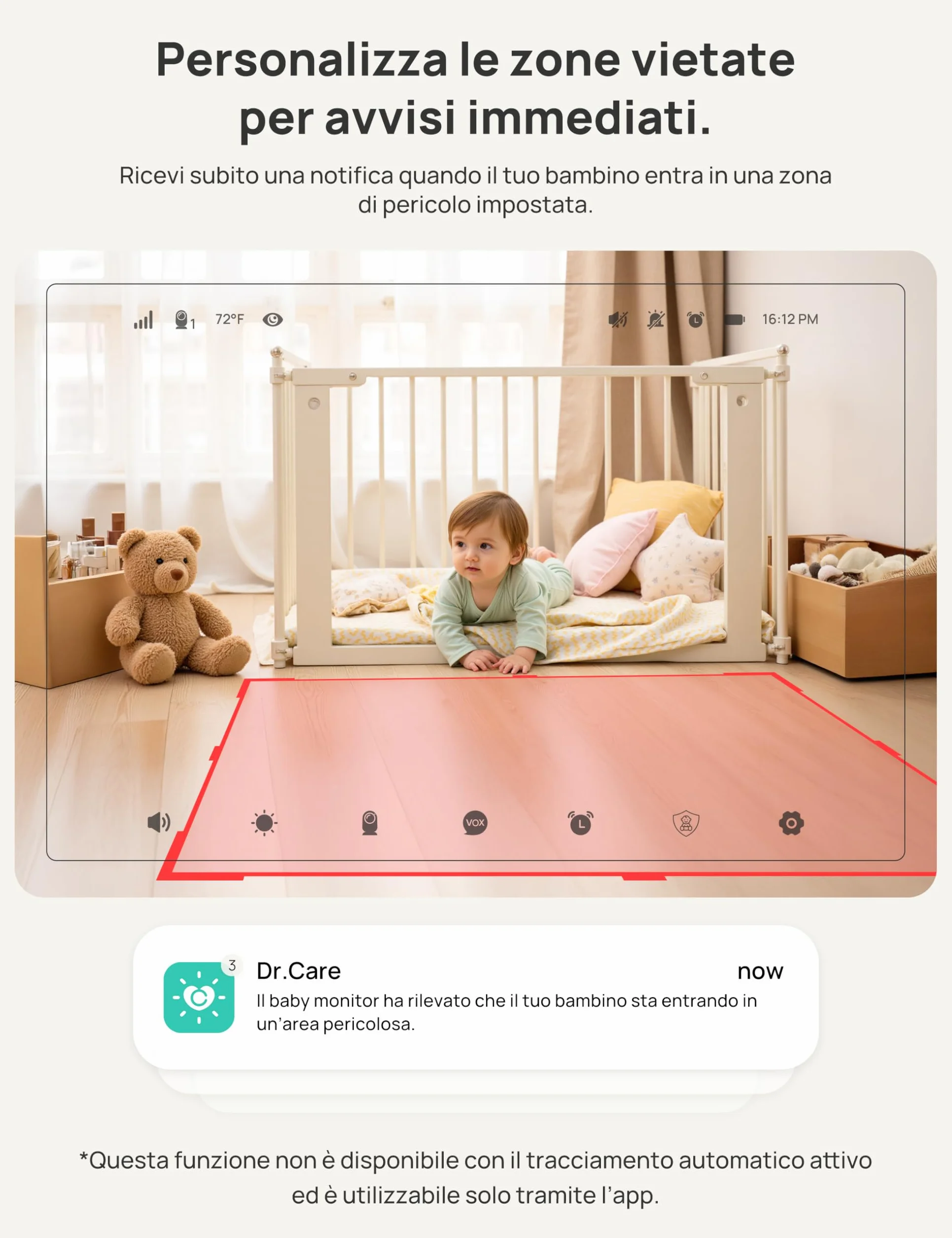 Dr.Care VistaView Baby Monitor WiFi 5” 1080P Schermo Diviso 2K/3MP Telecamera APP Mobile 5000mAh Batteria HD Visione Notturna Allarmi Pianto Movimento Audio Bidirezionale 390m