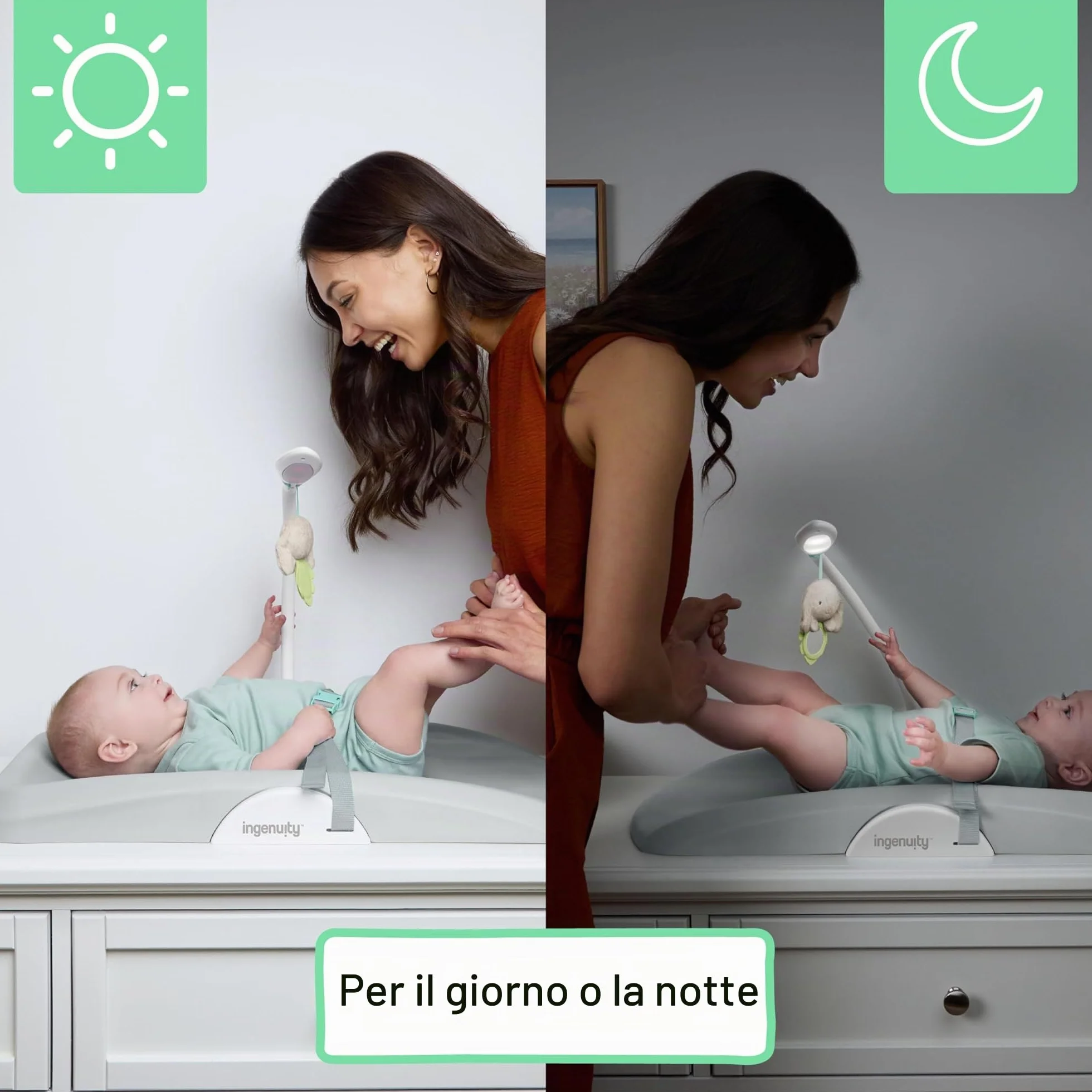 Ingenuity Day & Night Sylvi Fasciatoio con Luce Notturna Rosso, Superficie Facile da Pulire, 0+ Mesi