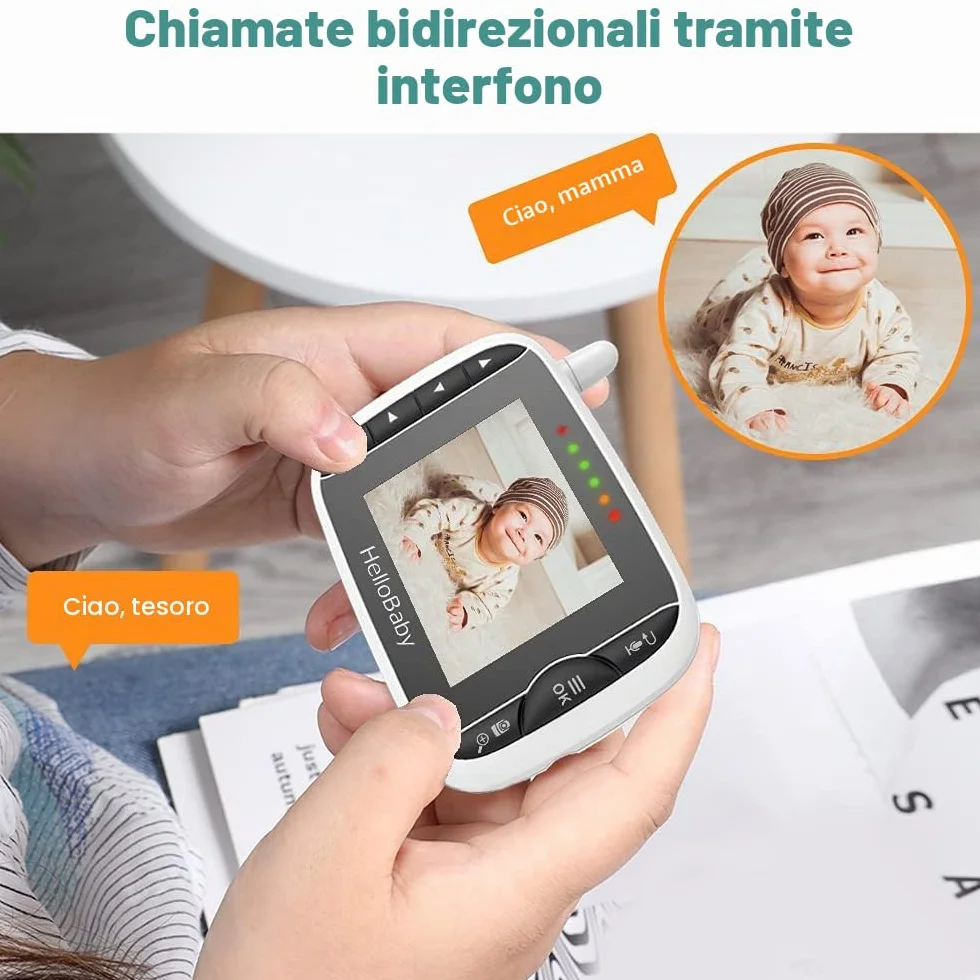 HelloBaby HB65 Baby Monitor con Telecamera, Display 3,2 Pollici, Video Audio Pan-Tilt-Zoom, Visione Notturna