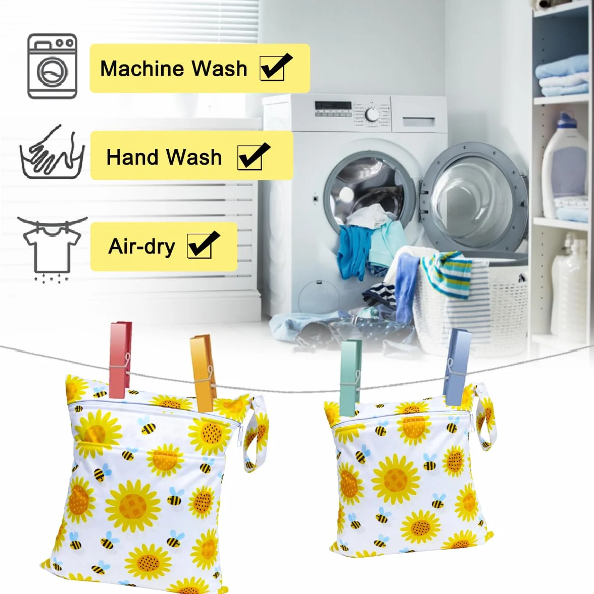 Borsa Pannolini Riutilizzabile Impermeabile 2Pcs Wetbag con Doppia Cerniera Girasole