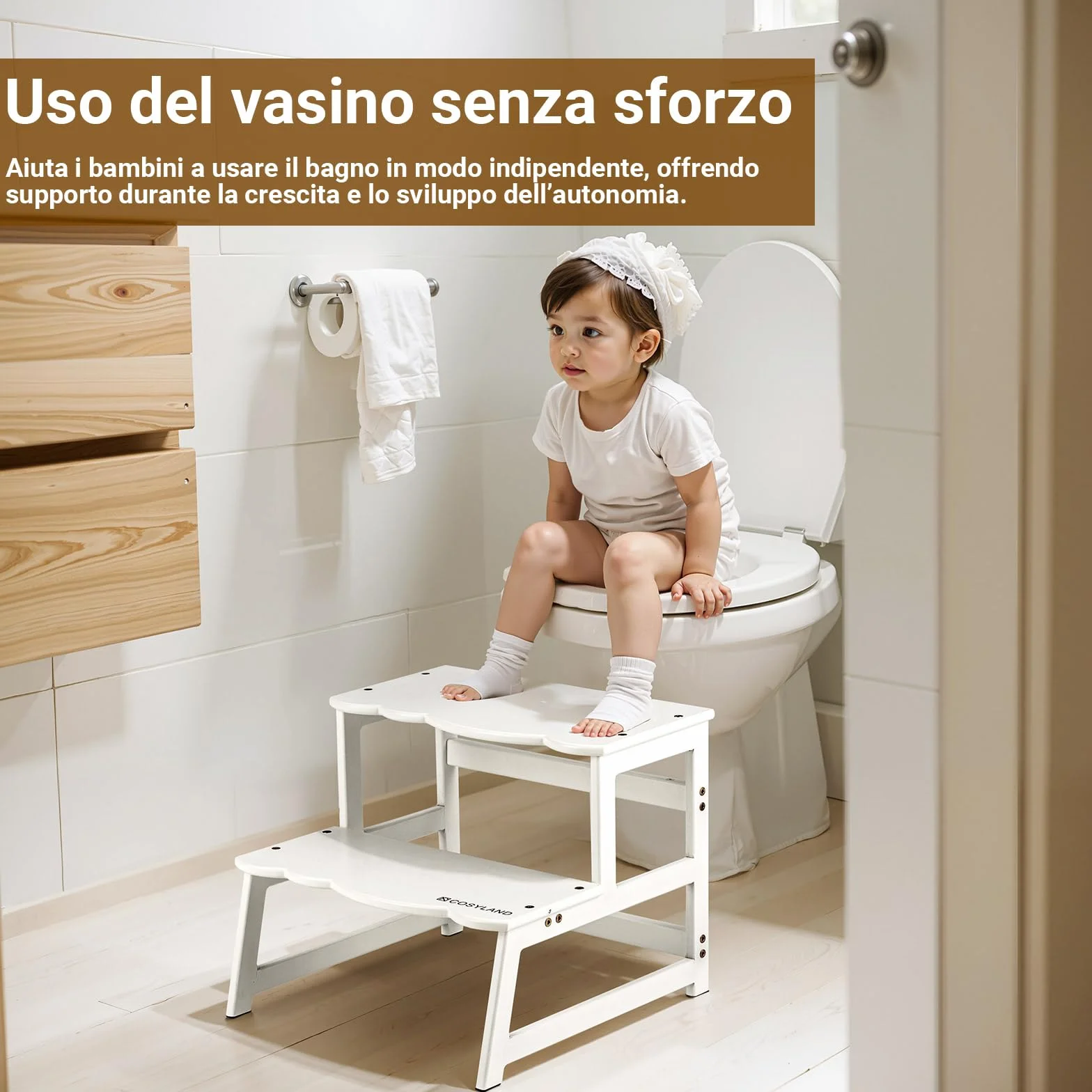 COSYLAND Torre Montessoriana 2 in 1 per Bambini con Protezione Rimovibile 136 kg Bianco