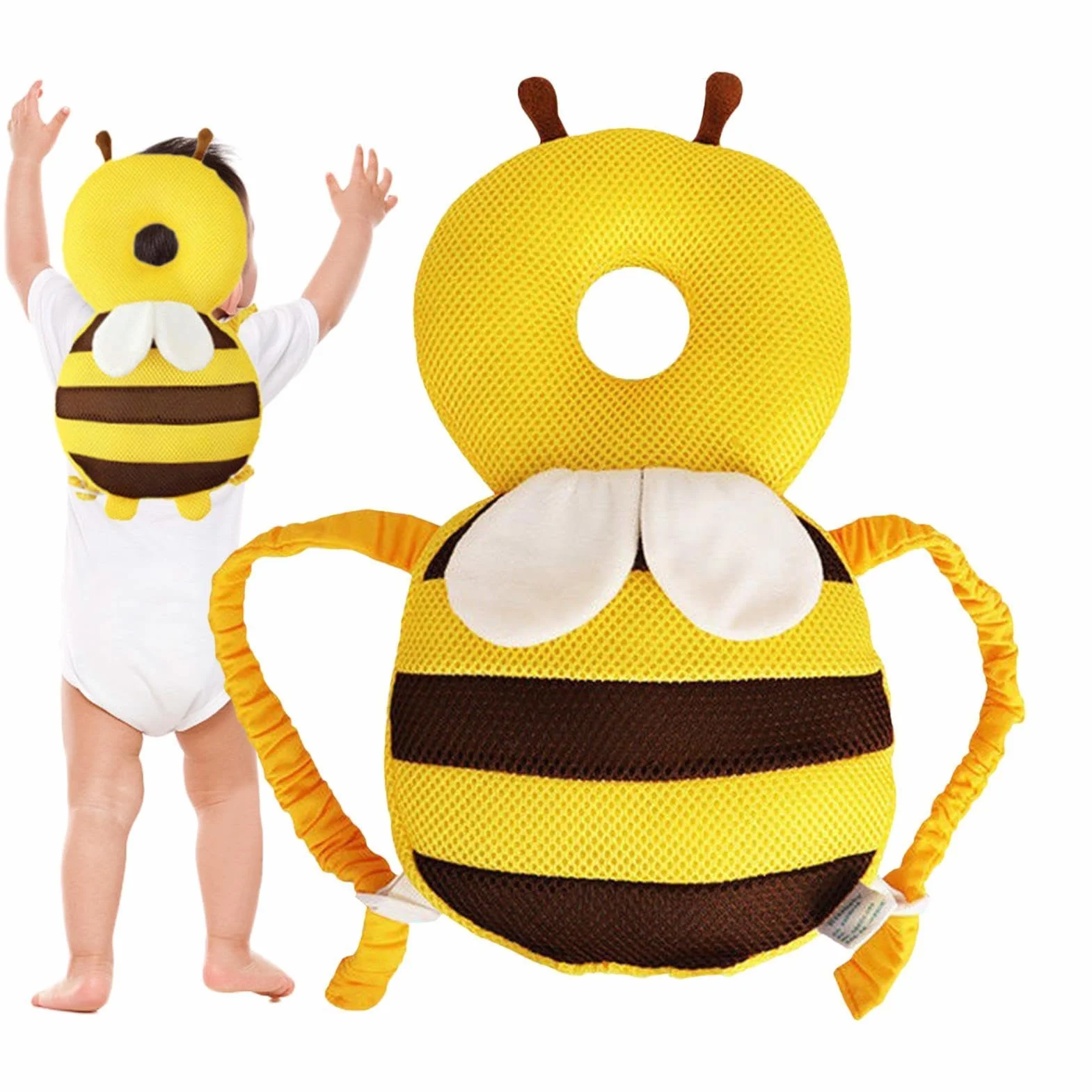 Zaino Protettivo Testa Bambino Design Ape Regolabile Cuscino Sicurezza Neonato Gattonare Camminare Protezione Testa Schiena