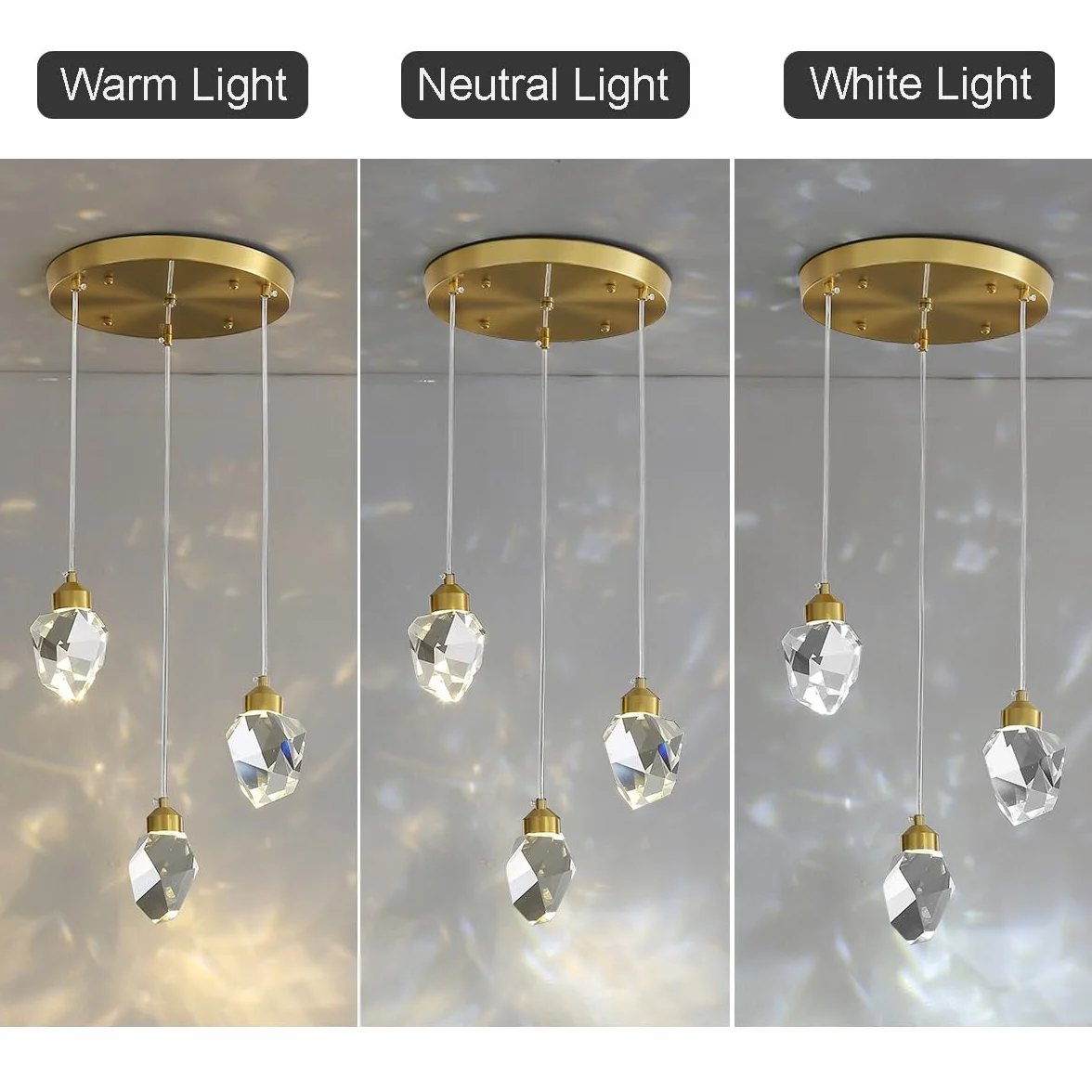 Moderna Lampada A Sospensione In Cristallo, Lampada A Sospensione In Cristallo A Led A 3 Colori, Per Cucina Isola Camera Da Letto Soggiorno Illuminazione Sala Da Pranzo (Base Rotonda A 3 Teste)