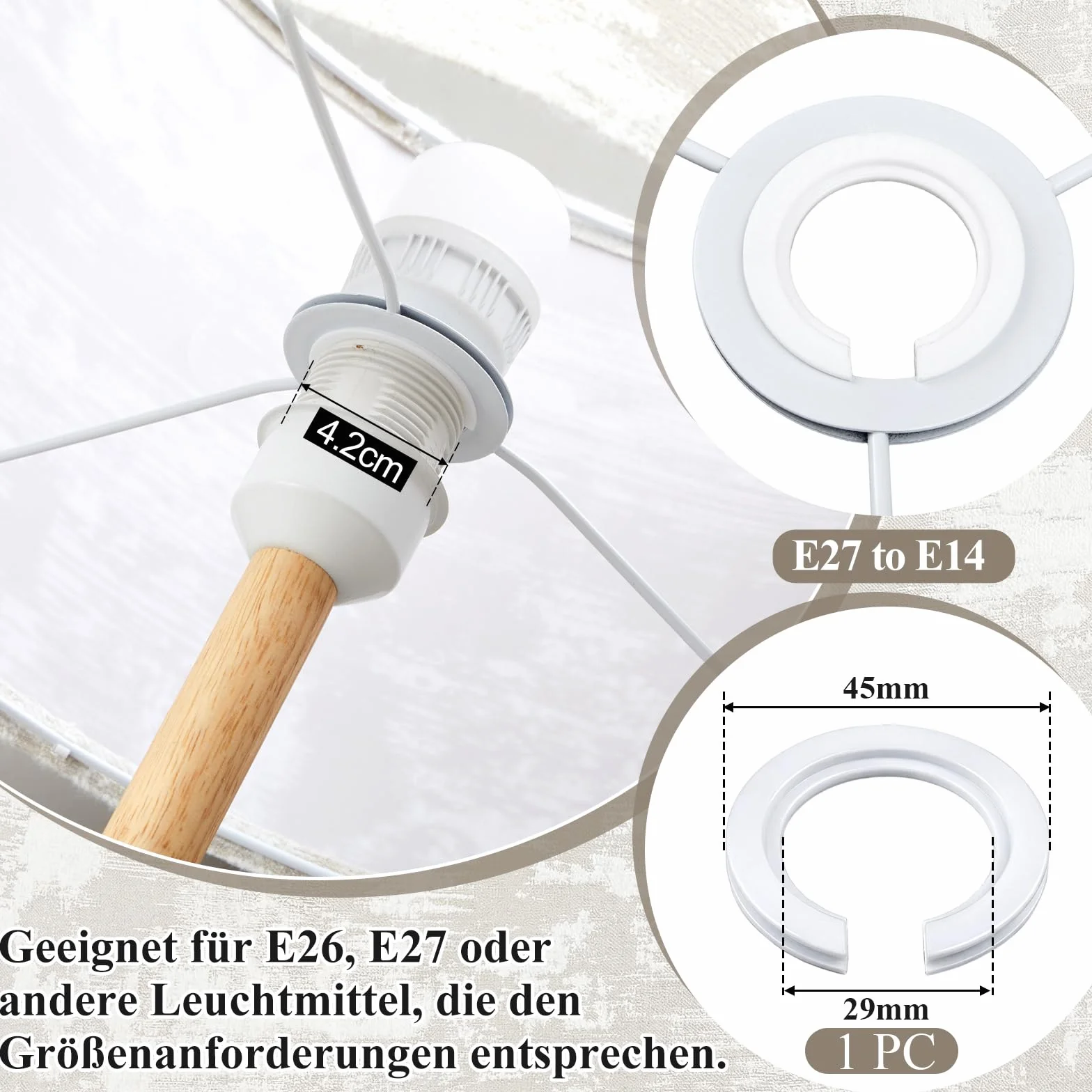 Weewooday 1 Pezzo Paralume in Tessuto in Stile Retrò Ø 40 x 25 cm con Anello Adattatore da E27 a E14 Paralume di Ricambio Rotondo per Lampade a Sospensione Lampade da Terra(Bianco)