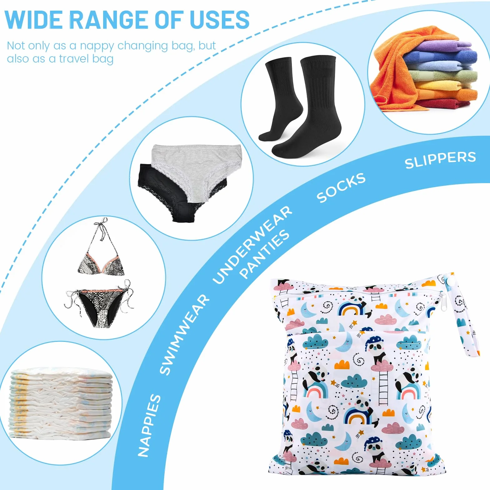 Borsa per Pannolini Lavabili, 2 Pezzi Wet Bag Impermeabile con Cerniera